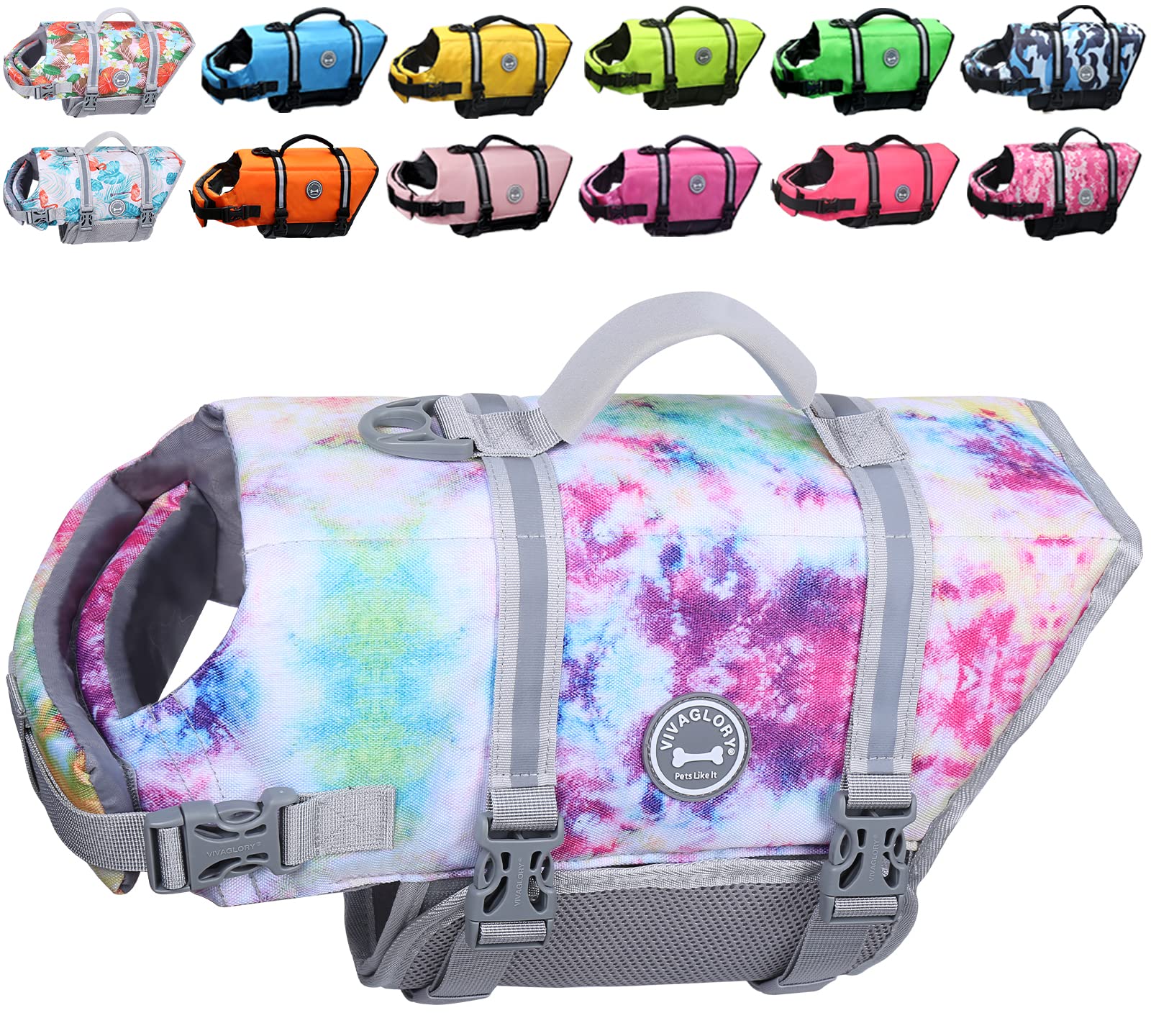 Vivaglory Ripstop Dog Life Jacket For Small Medium Large Dogs Boating, Dog Swimming Vest With Enhanced Buoyancy & Visibility, Mu