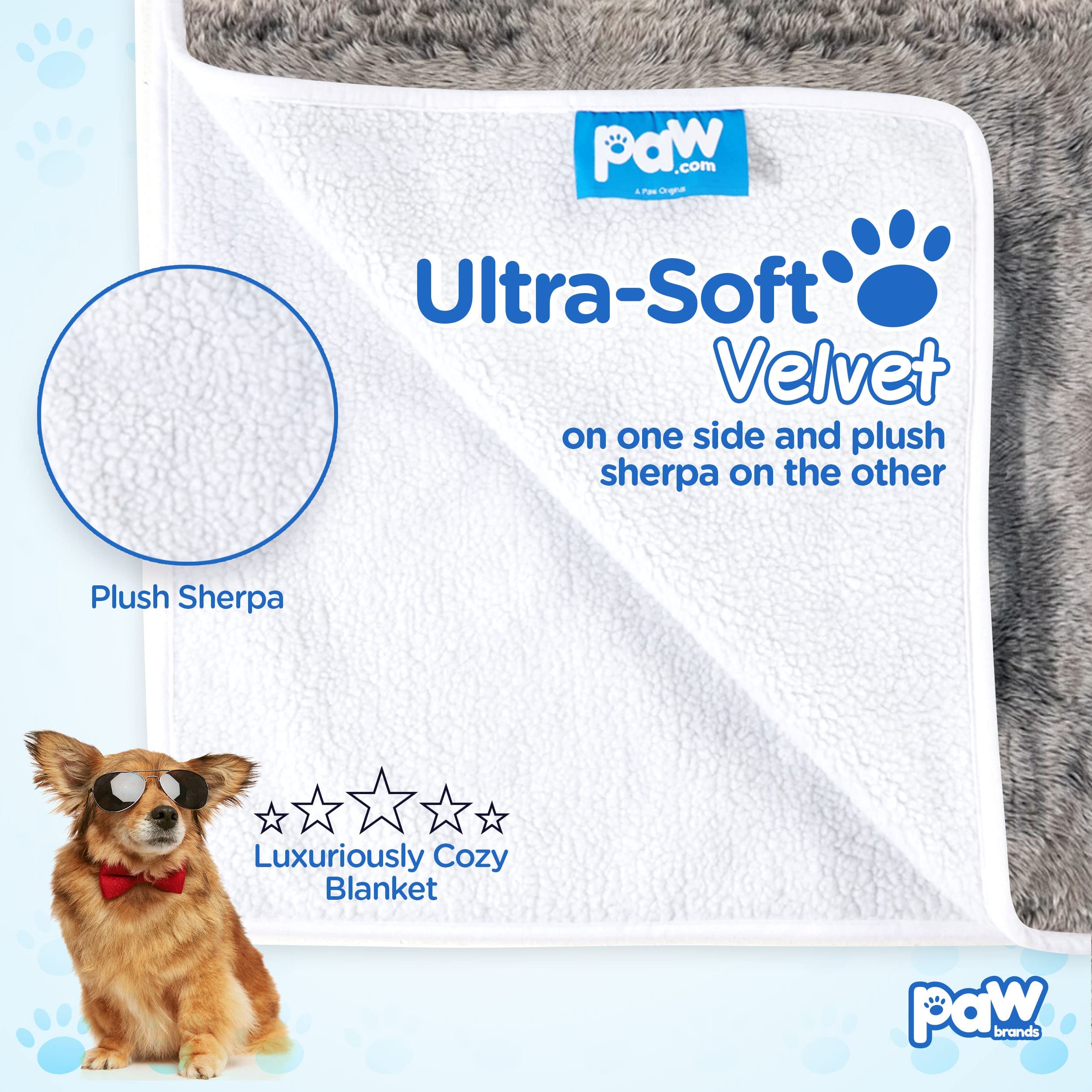 PAW BRANDS Waterproof Dog Blanket - Charcoal Grey Faux Fur 60 x 50 Machine Washable Pet Throw for Large Dogs & Couch Protection