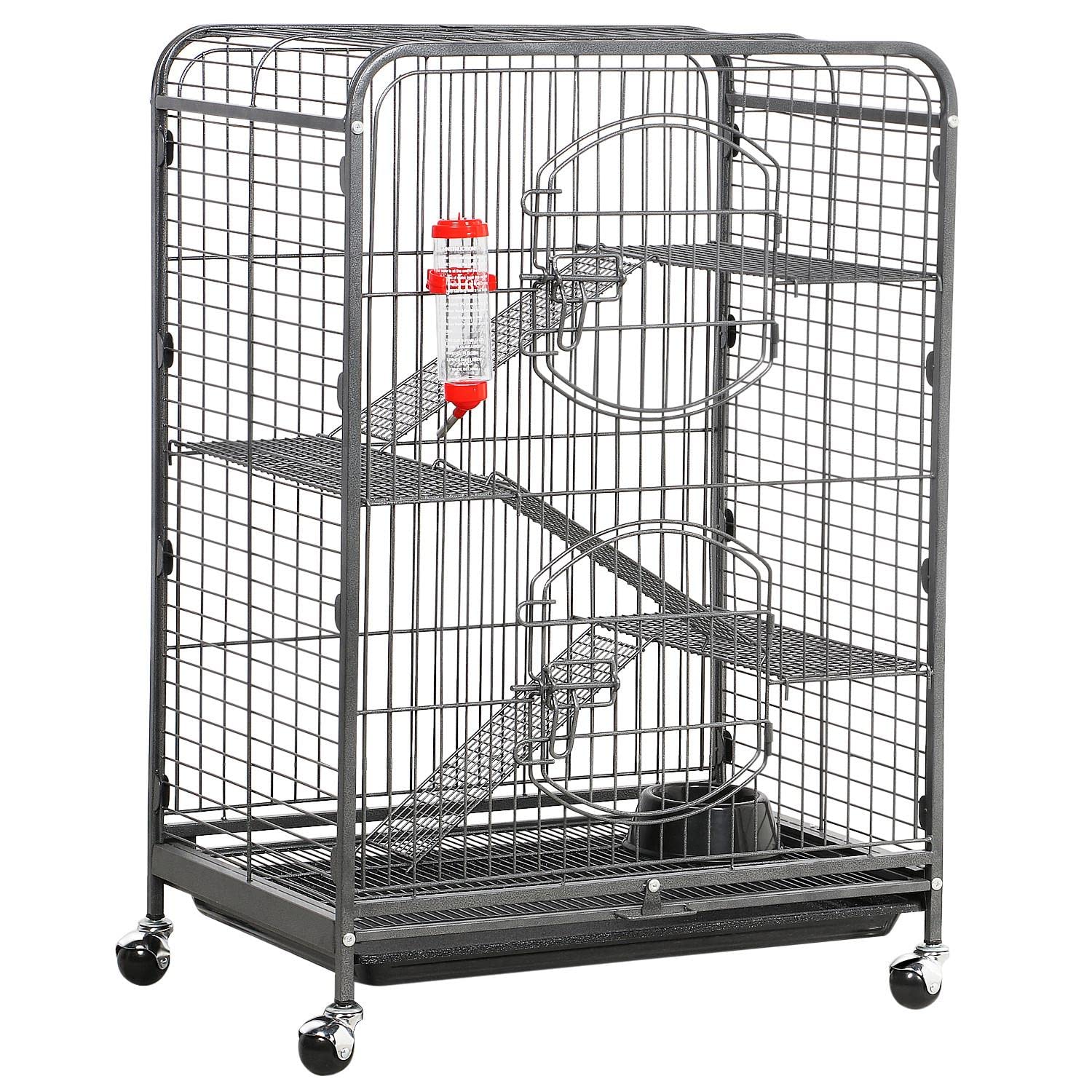 Costoffs 4-Tier Large Ferret Cage Rat Cage Small Animals Hutch W/Rolling Stand & Pet Bowl & Water Bottle For Chinchilla Rabbit Squirrels
