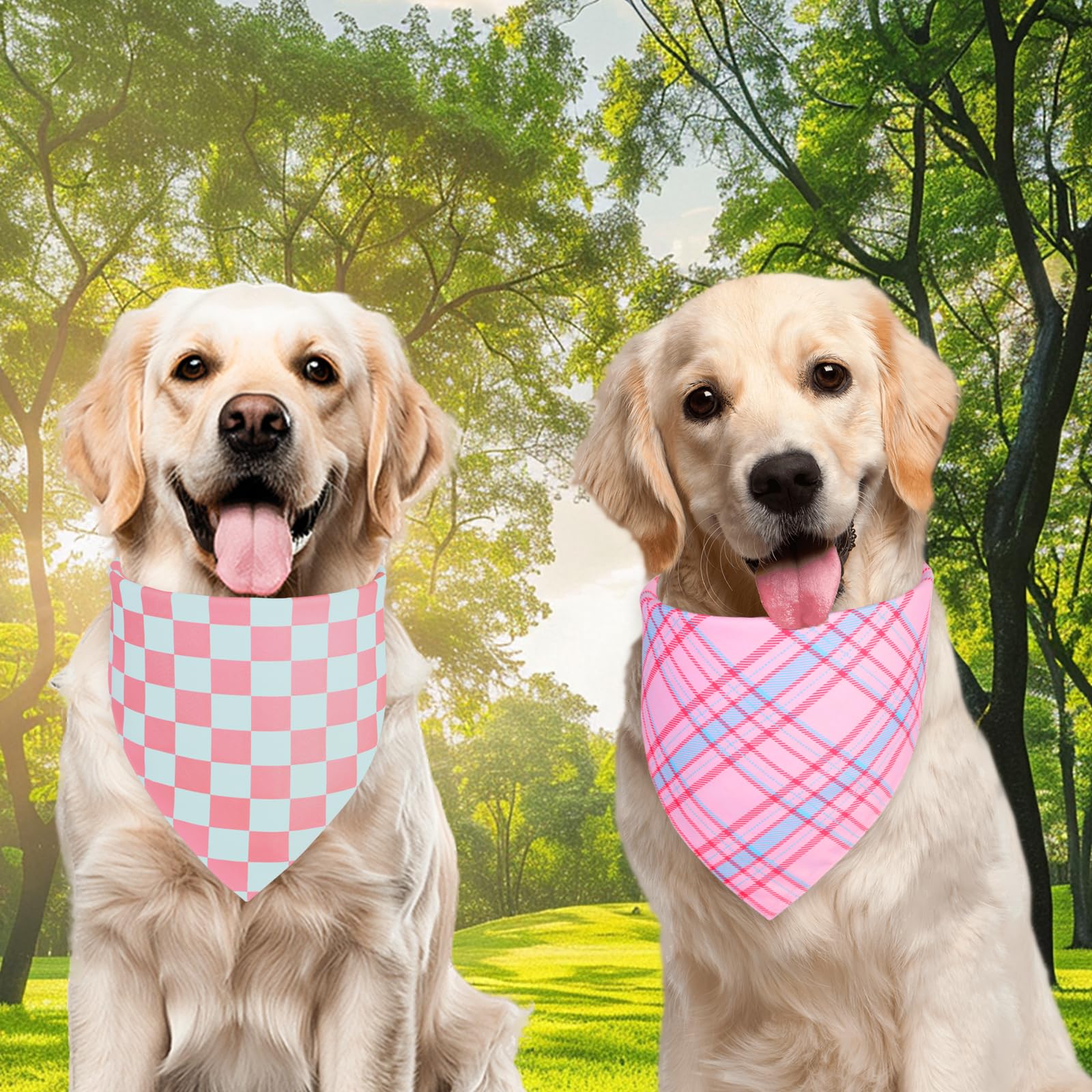 Ququle Dog Bandana Girl Xlarge 2Pcs, Pink Spring Scarf, Durable Triangle Reversible Bibs Handkerchief For Puppy Pet