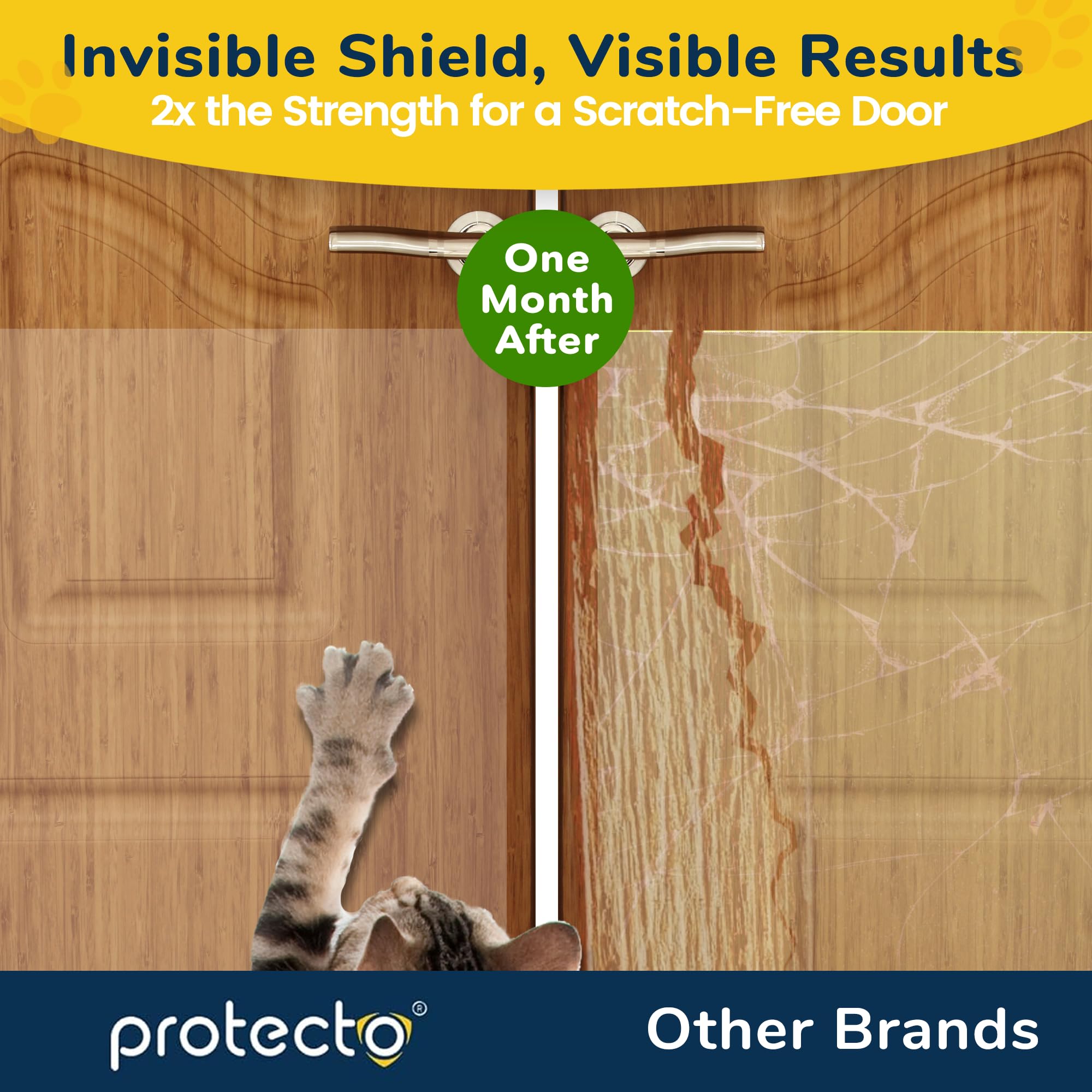 Protecto Cat & Dog Scratch Door Protector With Utility Knife - 60'' X 8'' Clear Wall Protector For Pet Scratching - Sticky And S