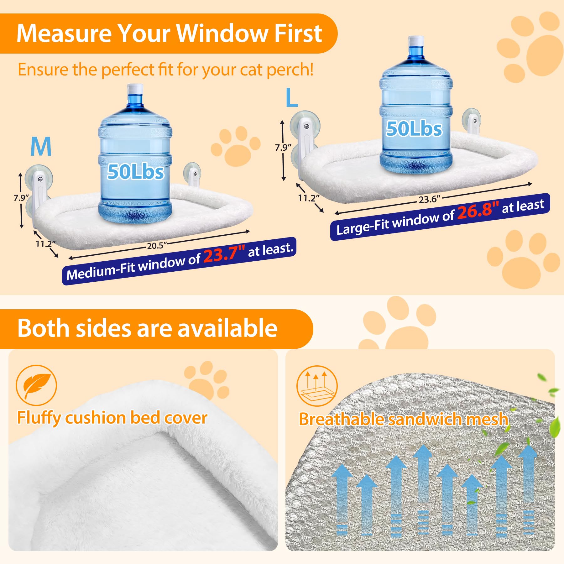 L&W Bros. Window Perch 2 Pack Cat Hammock With 4 Suction Cups - Easy To Assemble 20.5''X 11.2'' Window Bed For Large Heavy Cats