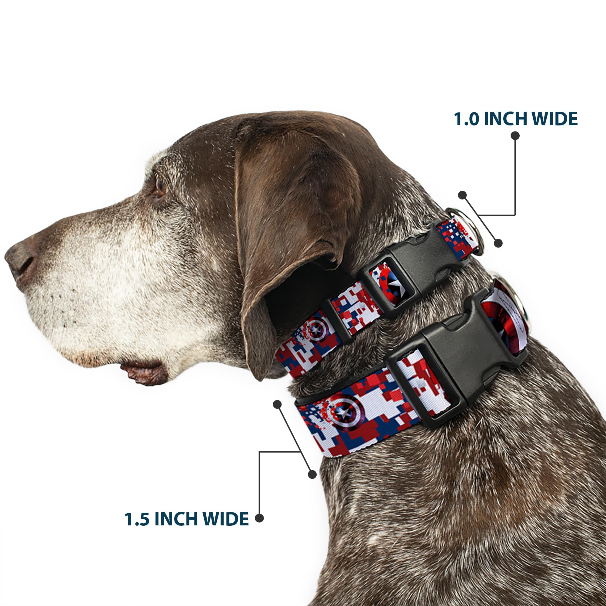 Dog Collar Plastic Clip Captain America Shield Digital Camo Blue White Red 6 To 9 Inches 0.5 Inch Wide