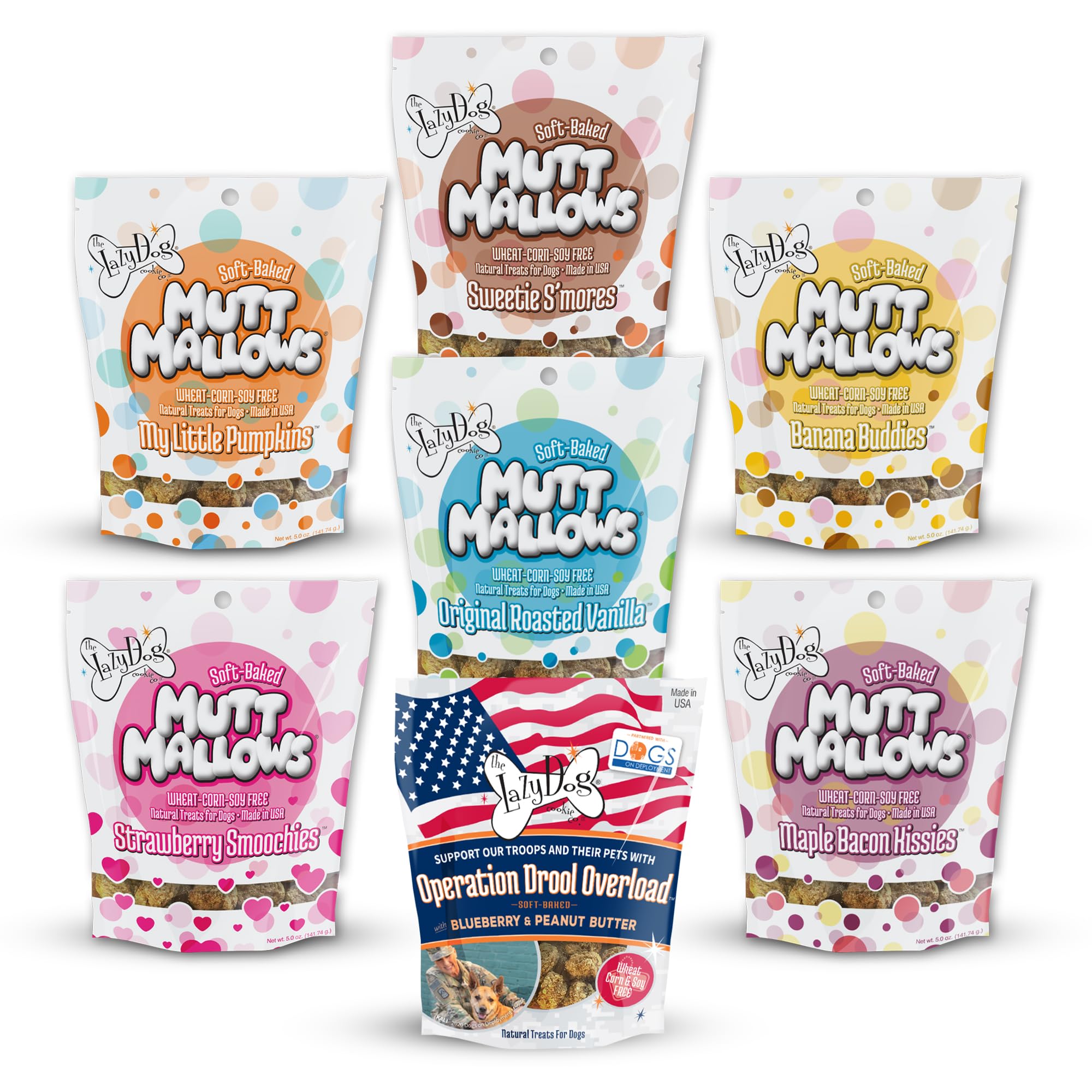 The Lazy Dog Cookie Co. Soft Baked Dog Treats, Mutt Mallows Sampler Pack, for Small, Medium and Large Dogs, Wheat-Free, Baked in