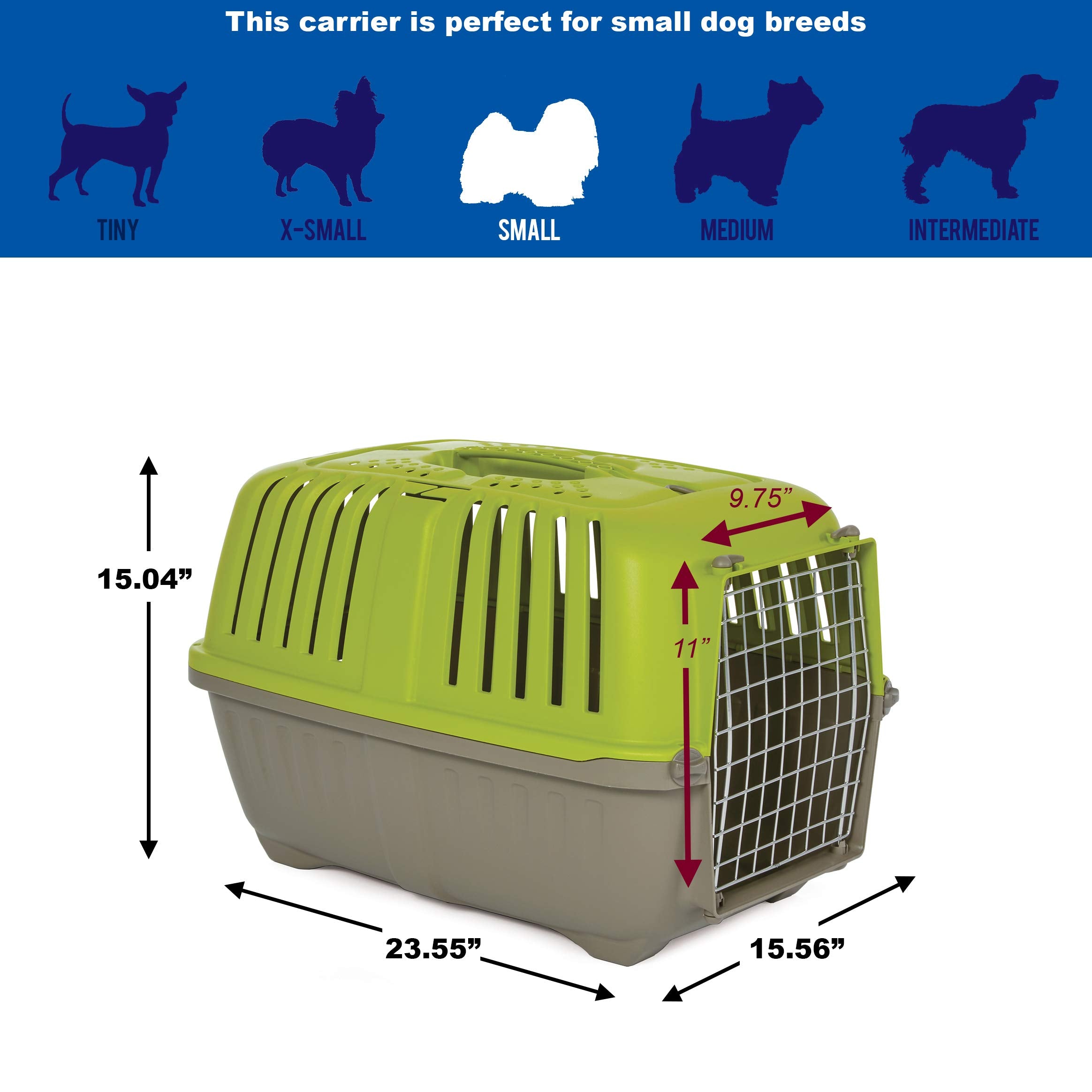 Midwest Homes For Pets Spree Travel Pet Carrier, Dog Carrier Features Easy Assembly And Not The Tedious Nut & Bolt Assembly Of Competitors, Green, 24-Inch Small Dog Breeds (1424Spg) (Pack Of 1)