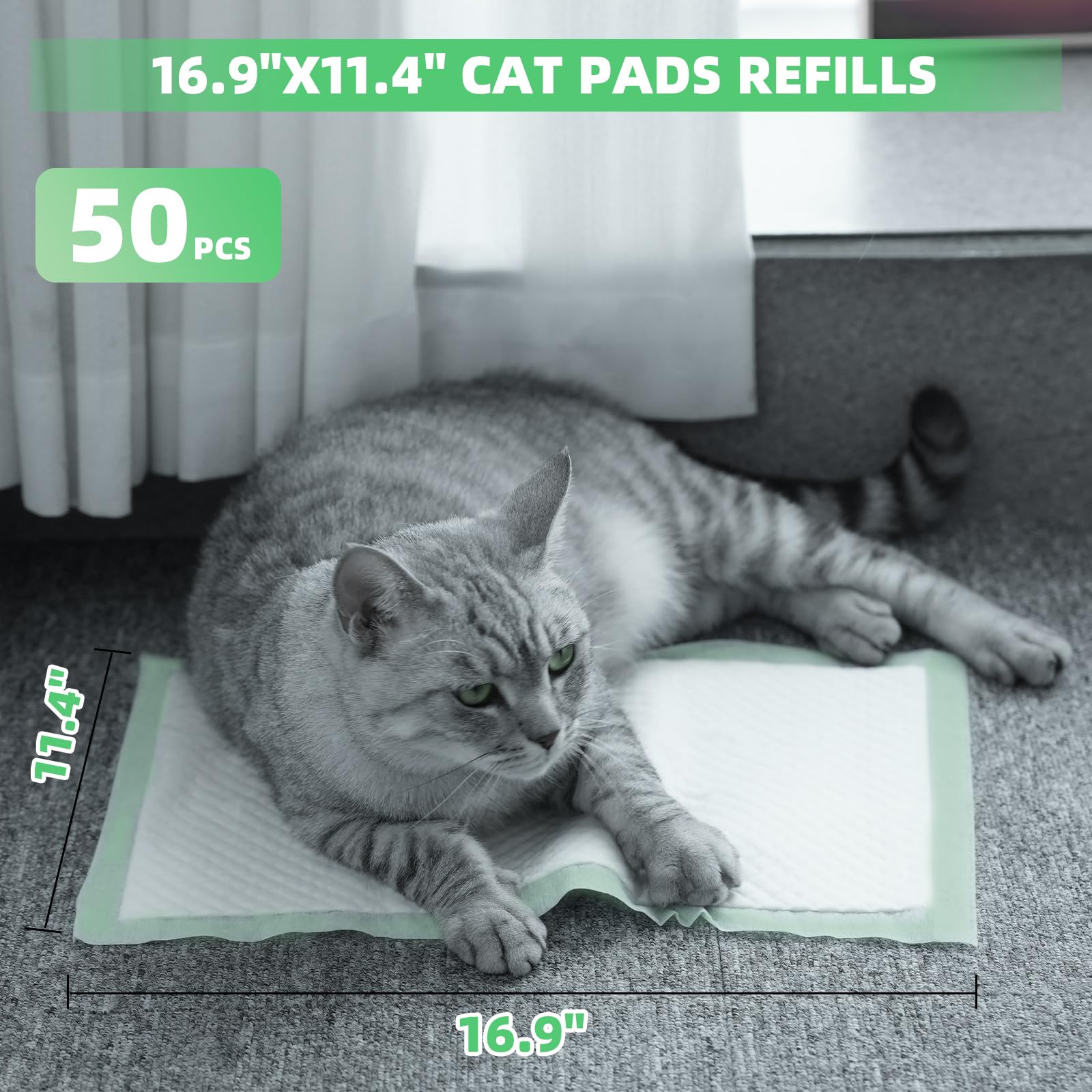 Immcute Cat Pads 16.9'' X 11.4'', Lemon Scent, 50 Ct, Pee Pads For Cats, Thickened Super Absorbent Pee Pads, Cat Pads For Litter