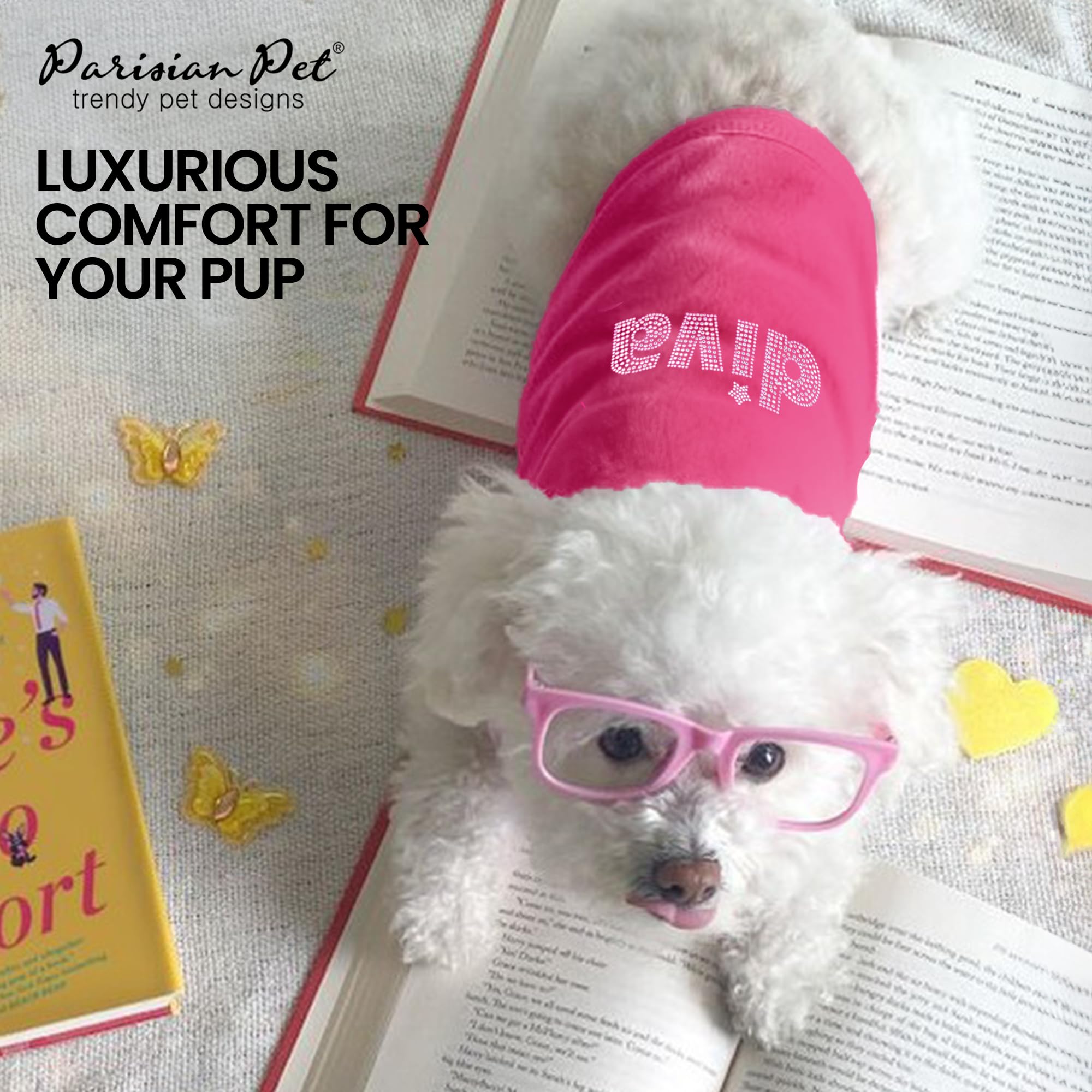 Parisian Pet Dog T-Shirt with Embroidered  Diva  - Breathable Pink Dog Clothes - Sleeveless Pet Vest - Machine Washable Pink D