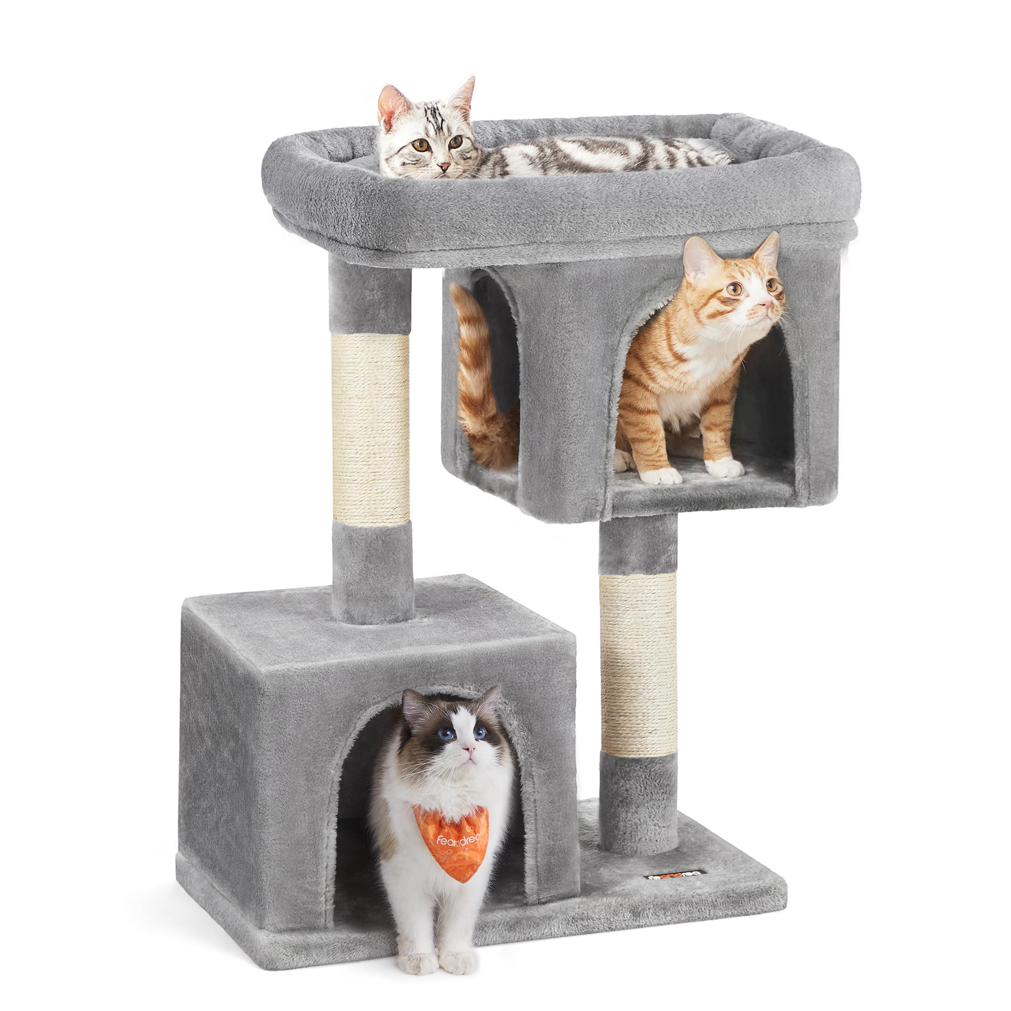 Feandrea Cat Tree, 33.1-Inch Cat Tower, Large for Cats up to 16 lb, Light Gray, 2 Cat Caves, Scratching Post, Model UPCT61