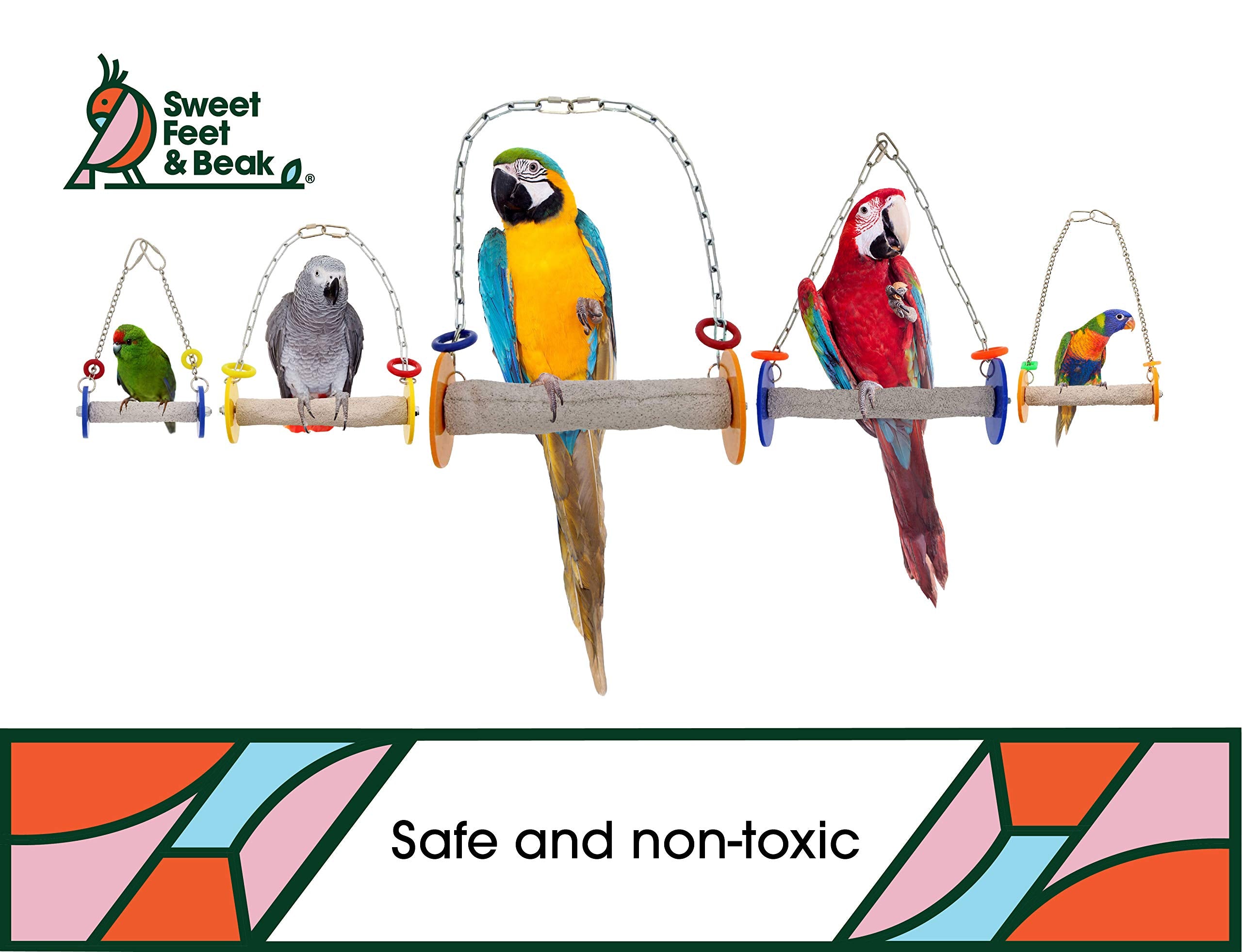 Sweet Feet And Beak Roll Bird Swing - Pumice Perch Bird Toys Trims Nails And Beaks, Safe And Non-Toxic Bird Cage Accessories For