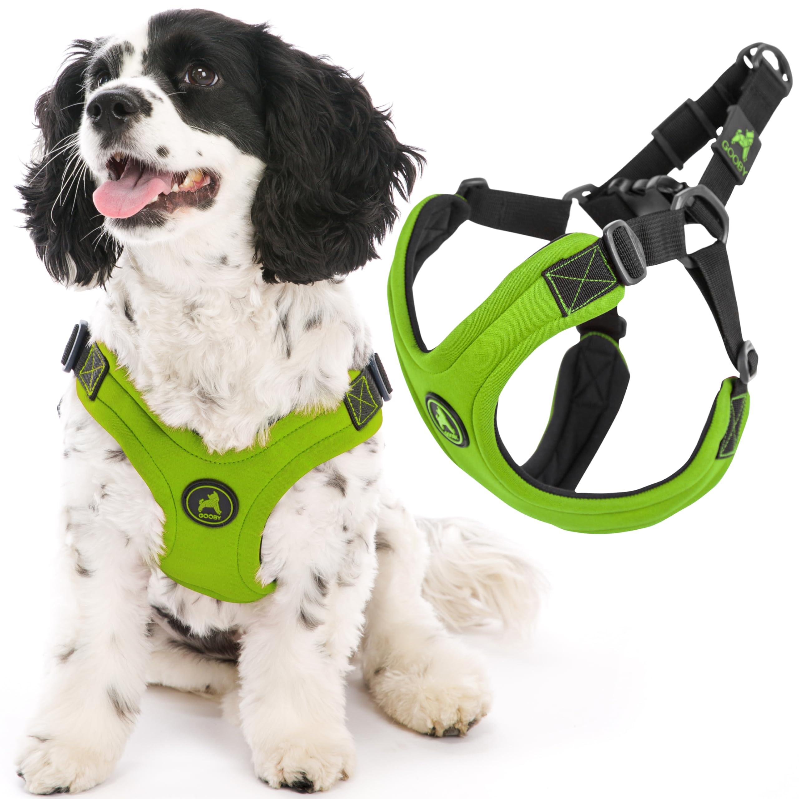Gooby Escape Free Sport Harness - Lime, Large - No Choke Step-In Patented Neoprene Small Dog Harness With Four-Point Adjustment 