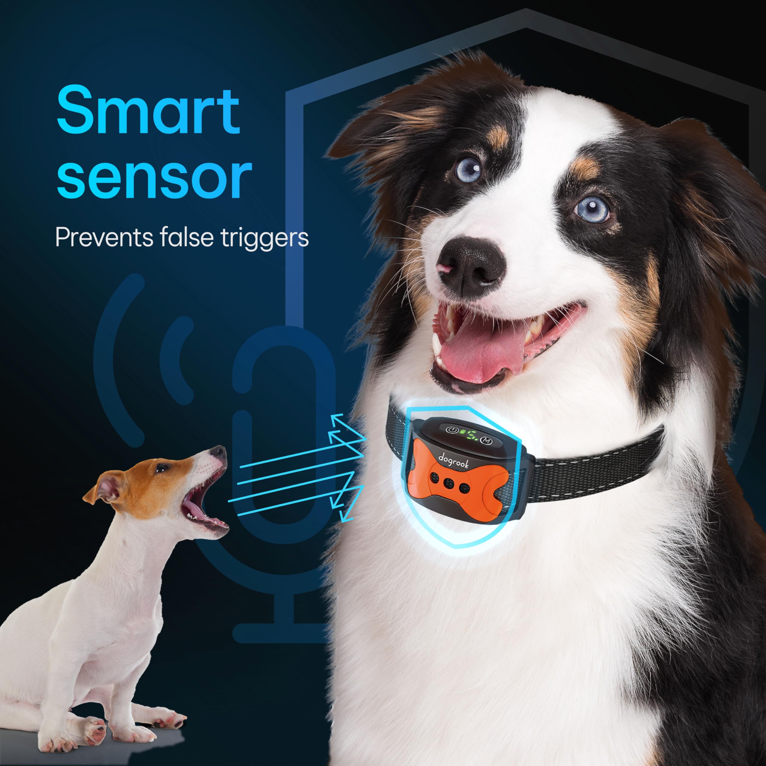 DogRook Dog Bark Collar - Rechargeable, Waterproof, No Shock, Adjustable 8-110 lbs, Orange, 5 Sensitivity Levels for All Dogs