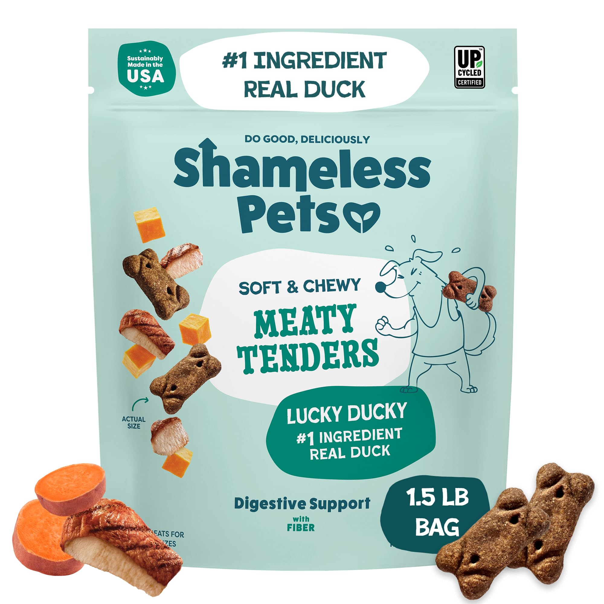 Shameless Pets Soft & Chewy Dog Treats, Lucky Ducky Meaty Tenders, 1.5lb - Real Duck is 1st Ingredient - Grain Free, No Corn or 