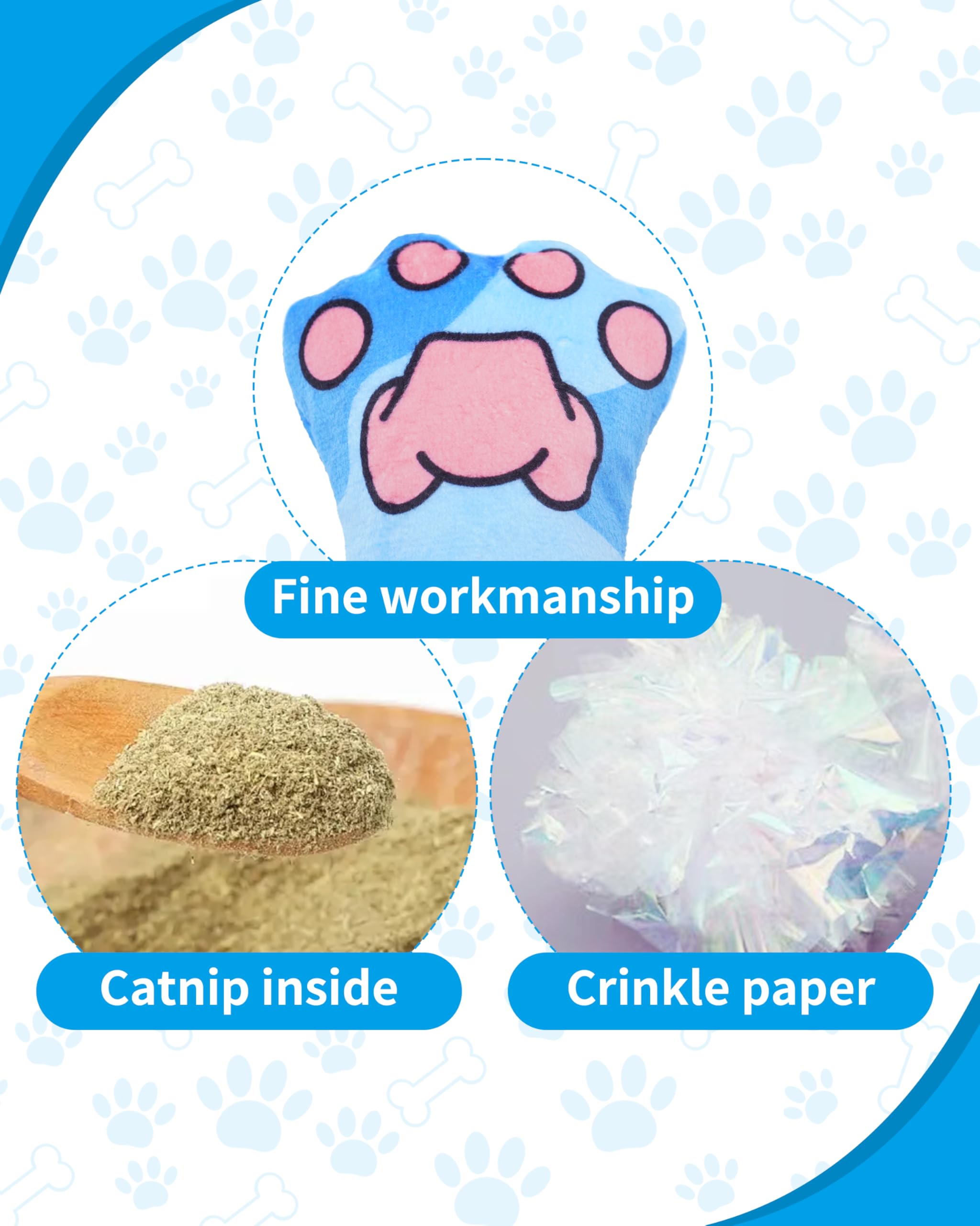 Pet Show 8 Pack Cat Kicker Toys With Catnip Crinkle Sound Toys For Indoor Cats Colorful Stuffed Kitten Paw Shape Natural Interac