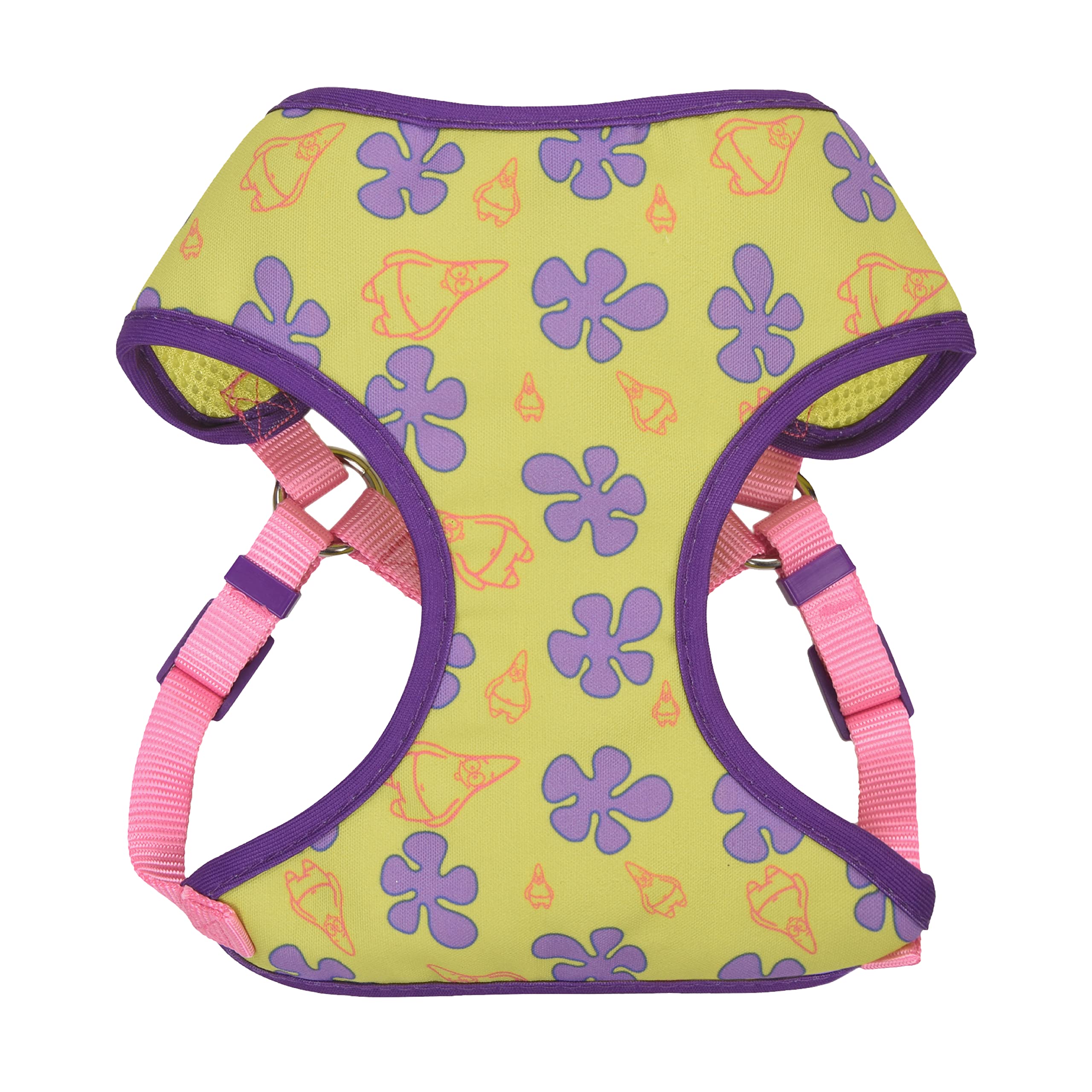 Spongebob Squarepants For Pets Patrick Dog Harness For Large Dogs | No Pull Dog Harness Vest With Green Body, Purple Flowers, And Pink Straps | Soft And Comfortable Spongebob Dog Harness