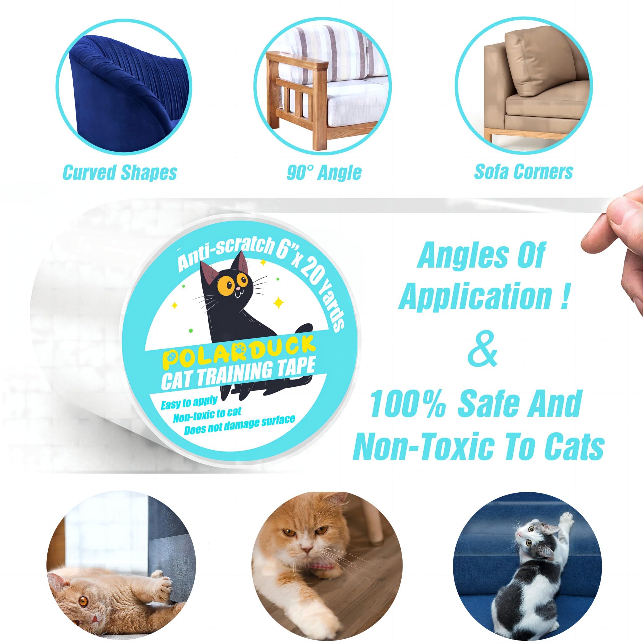 Polarduck Anti Cat Scratch Tape: 6 Inches X 20 Yards Cat Training Tape 100% Transparent Clear Double Sided Cat Scratch Deterrent