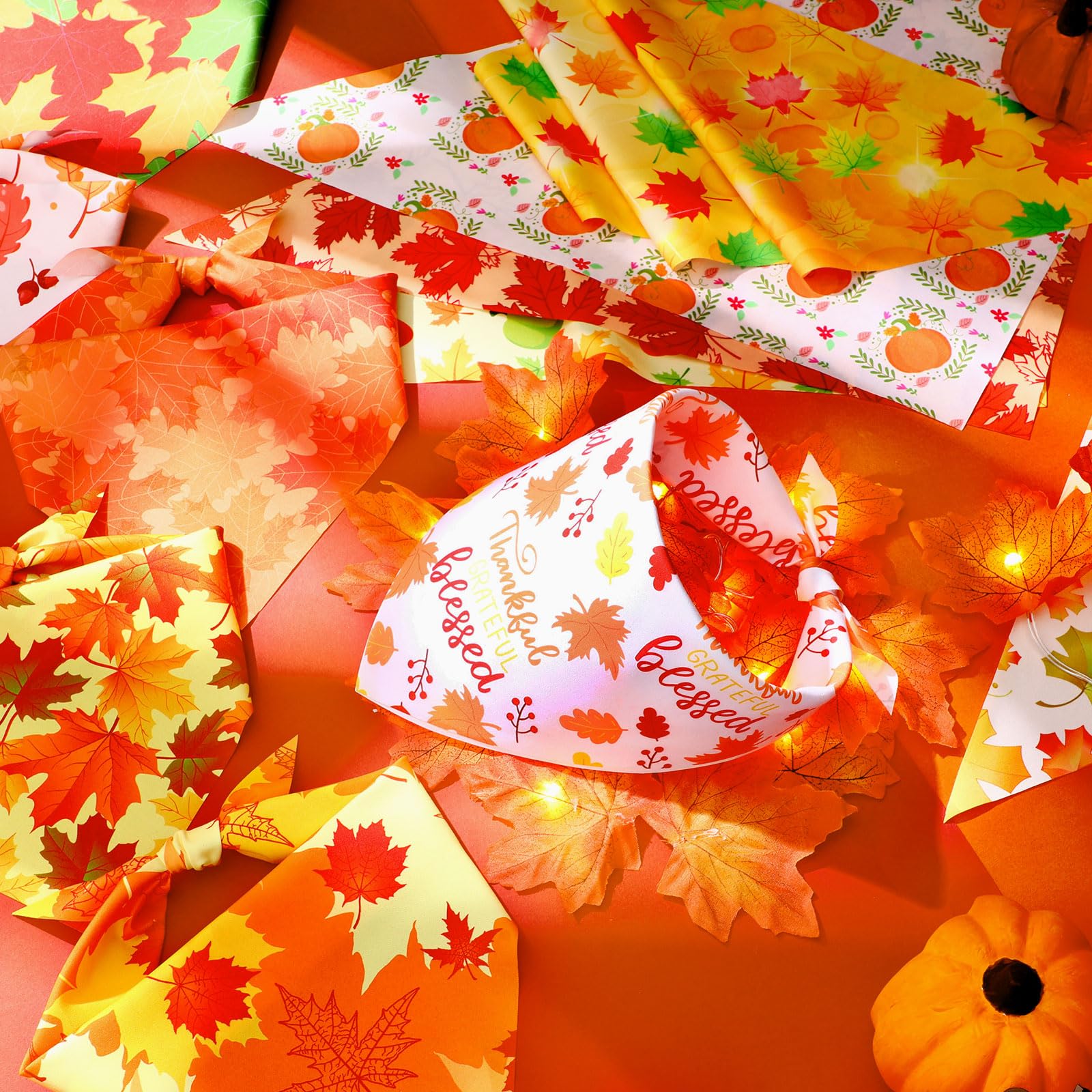 Preboun 100 Pcs Fall Thanksgiving Dog Bandanas Bulk Pumpkin Maple Leaves Bandanas for Dogs Triangle Kerchief Bibs Scarf for Pets