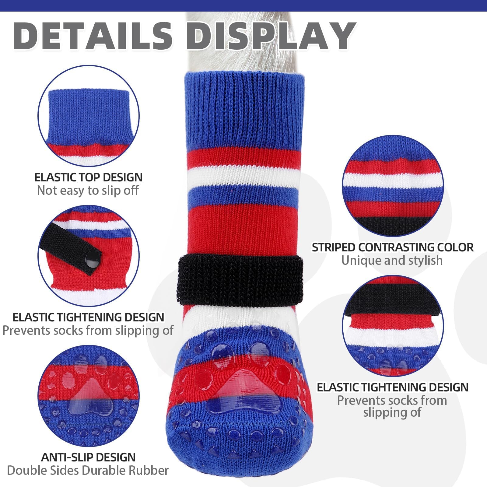 Kooltail Anti Slip Dog Socks For Hardwood Floors To Prevent Licking Paws With Grippers, 2 Pairs Paw Protector, Double Sides Stri