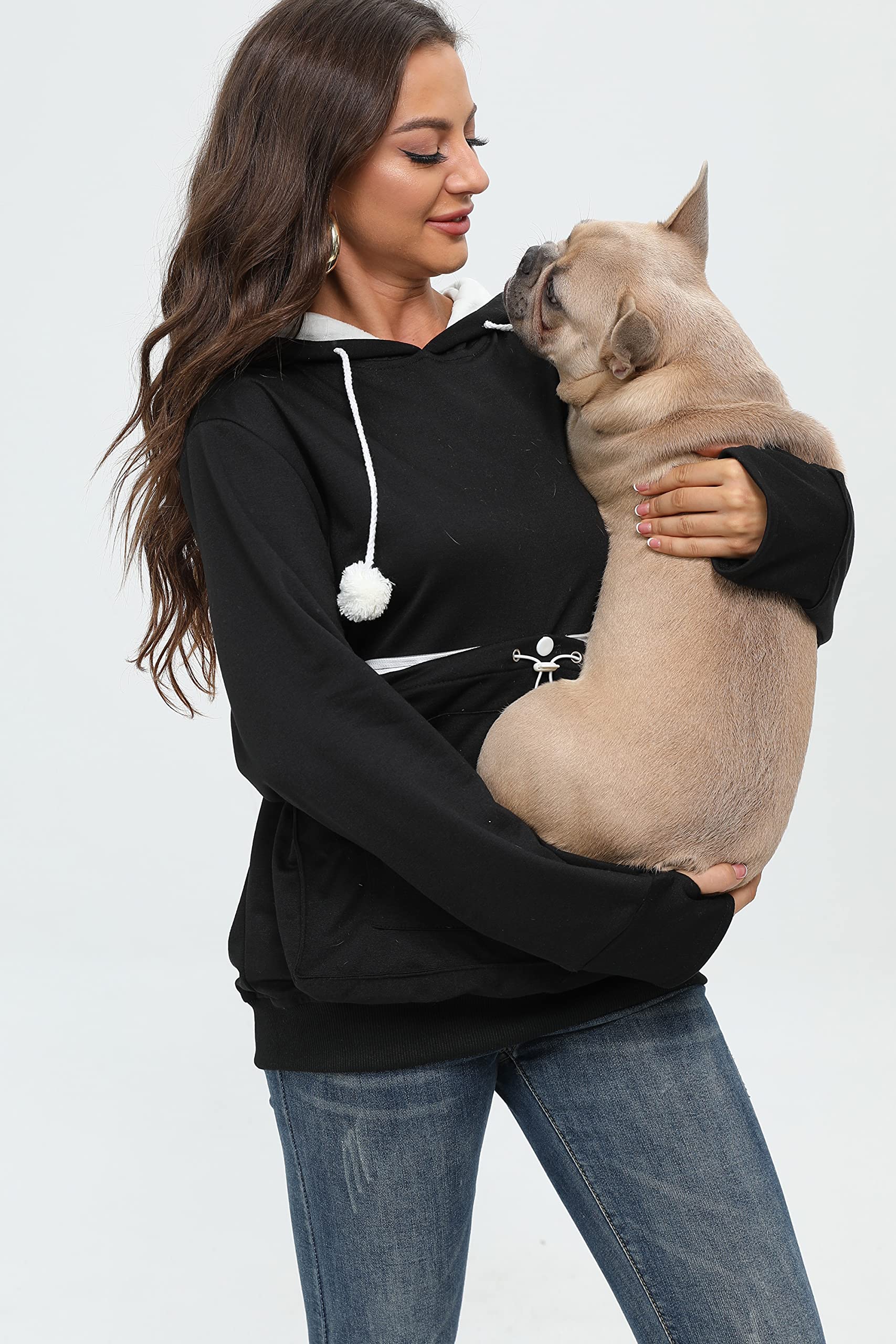Bombaxceiba Hoodie Pet Holder Cat Dog Large Pouch Pocket Carriers Pullover With Cat Print Sweatshirt Unisex Kangaroo Pocket Small Animals Hoody Women Men (Black,Xl)