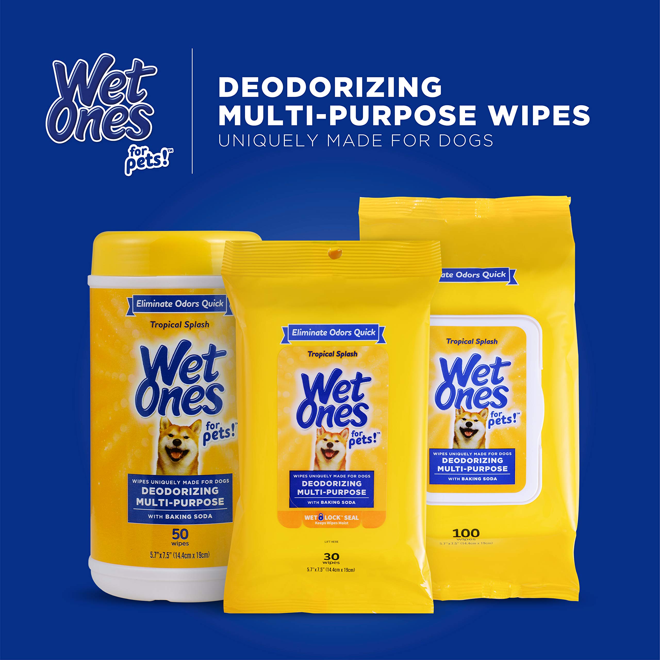 Wet Ones Deodorizing Dog Wipes - 50 Count, Tropical Splash Scent, Multi-Purpose, Model FF12848PCS12, 12 Pack