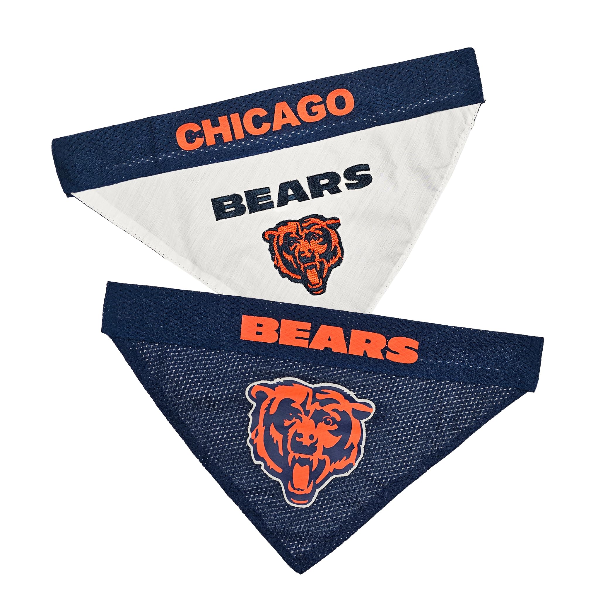 NFL DOG BANDANA - CHICAGO BEARS REVERSIBLE PET BANDANA. 2 Sided Sports Bandana with a PREMIUM Embroidery TEAM LOGO, Large/X-Larg