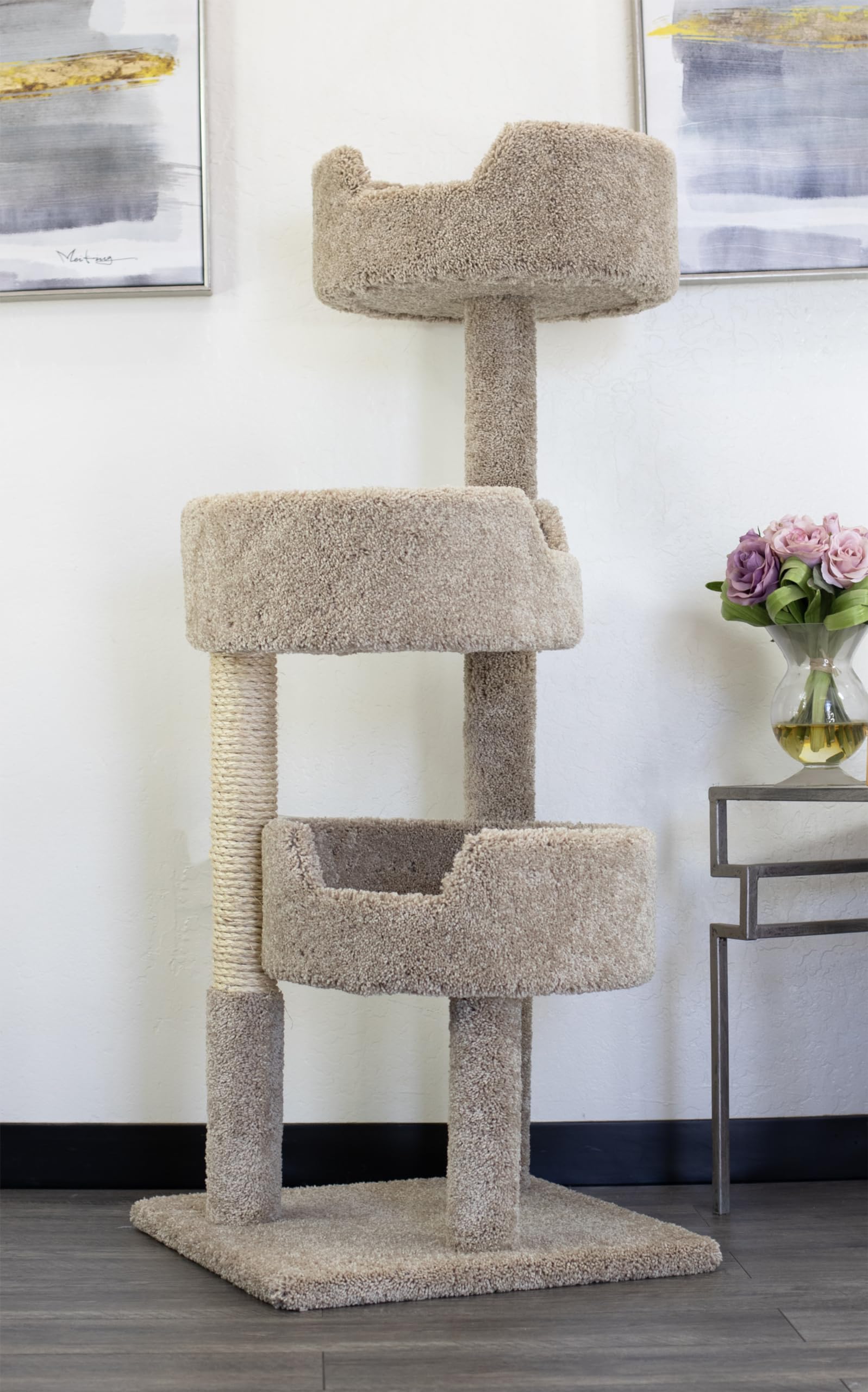 New Cat Condos Deluxe Cat Tower - Large Beige Wood Perches & Scratching Post - Model 110138-Beige