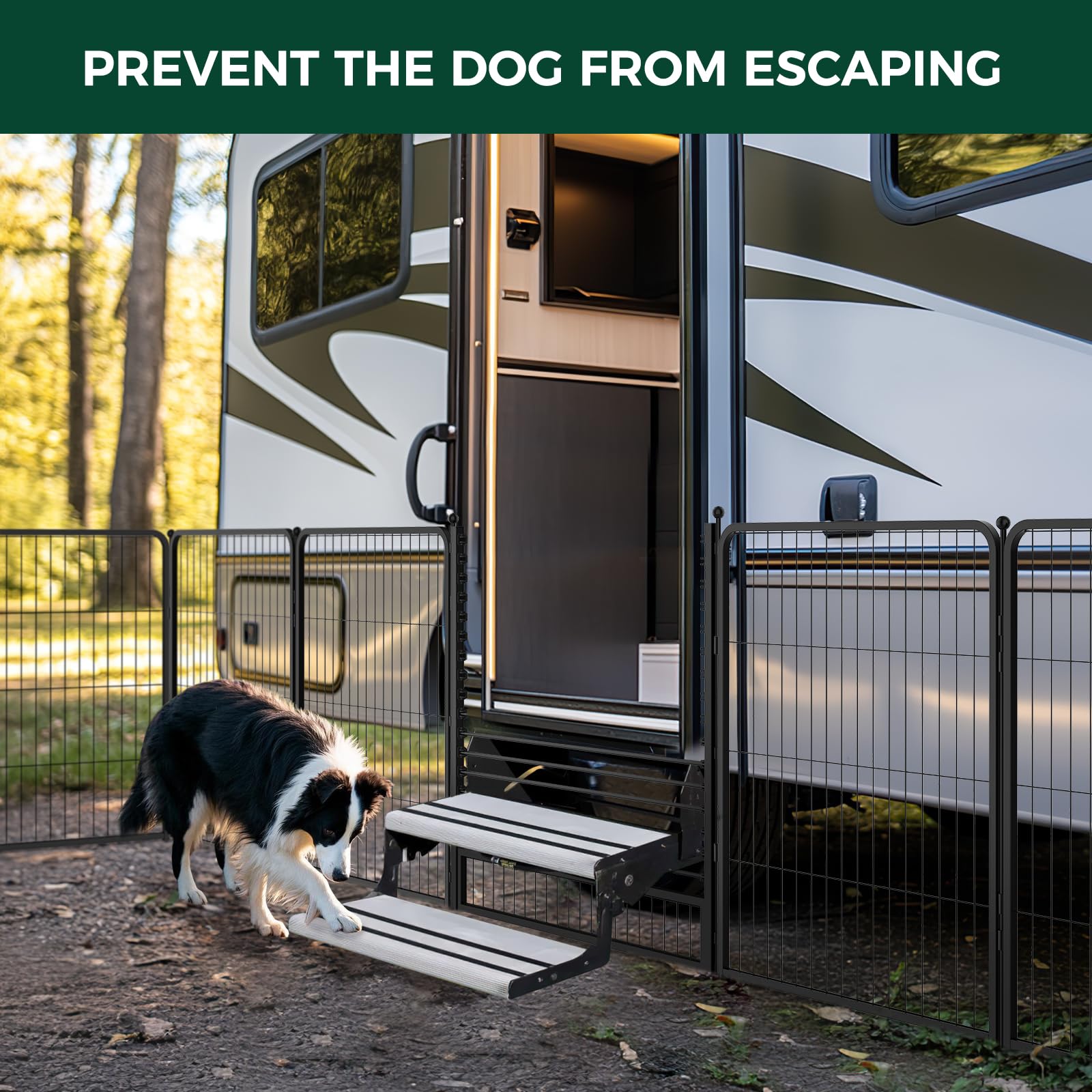 FXW RV Step Grid Dog Barrier - Fits Stairs up to 32" Wide, Metal, Black, Compatible with FXW Playpen