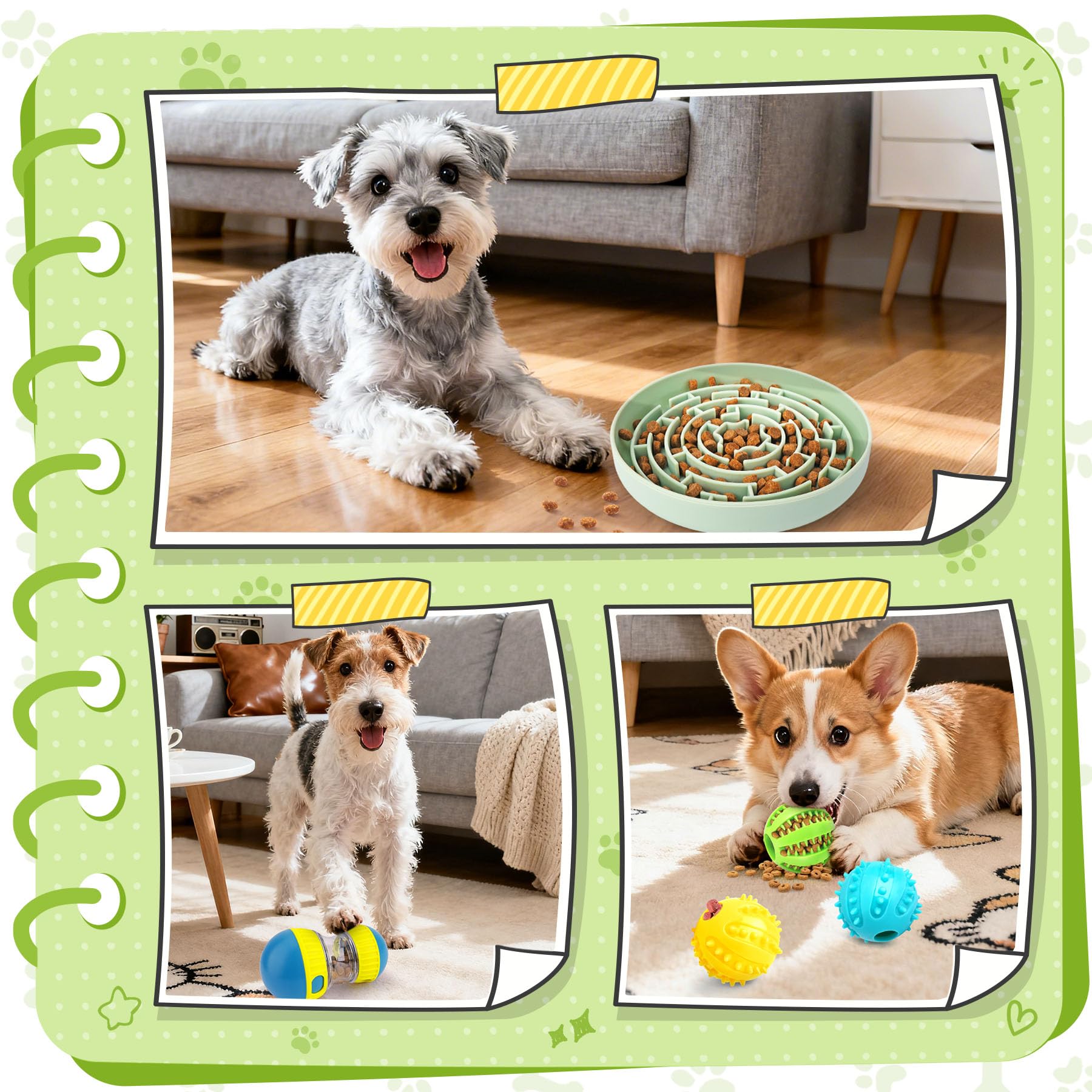 KIPRITII Enriching Slow Feeding Set for Dogs - Slow Feeder Dog Bowls & Interactive Toys with Puzzle-Based Enrichment for Smarter