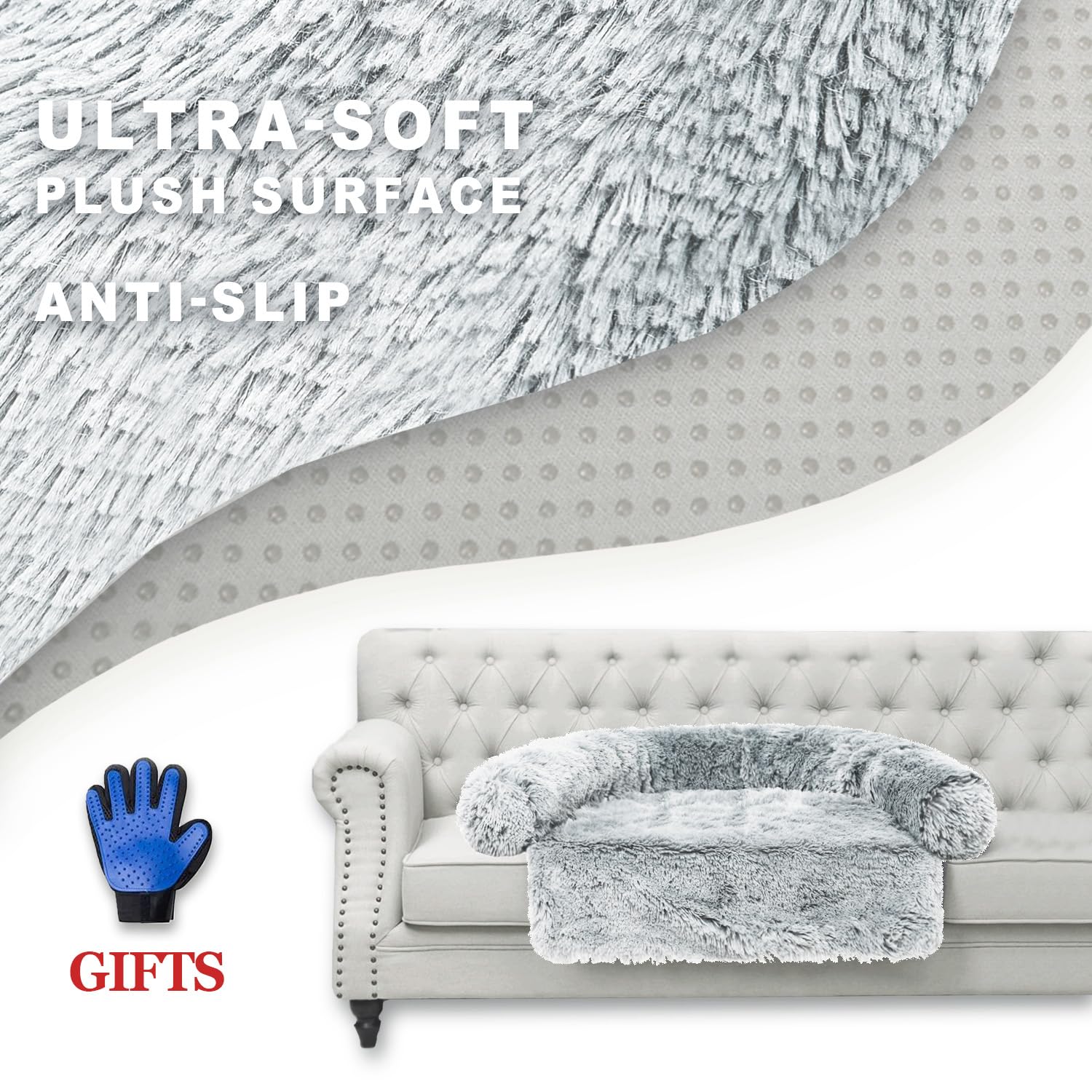 Tinaco Luxurious Calming Bed Mats, Washable Removable Couch Cover, Plush Long Fur Mat For Pets, Waterproof Lining, Perfect For Small, Medium And Large Dogs And Cats (Gradient Gray, L)