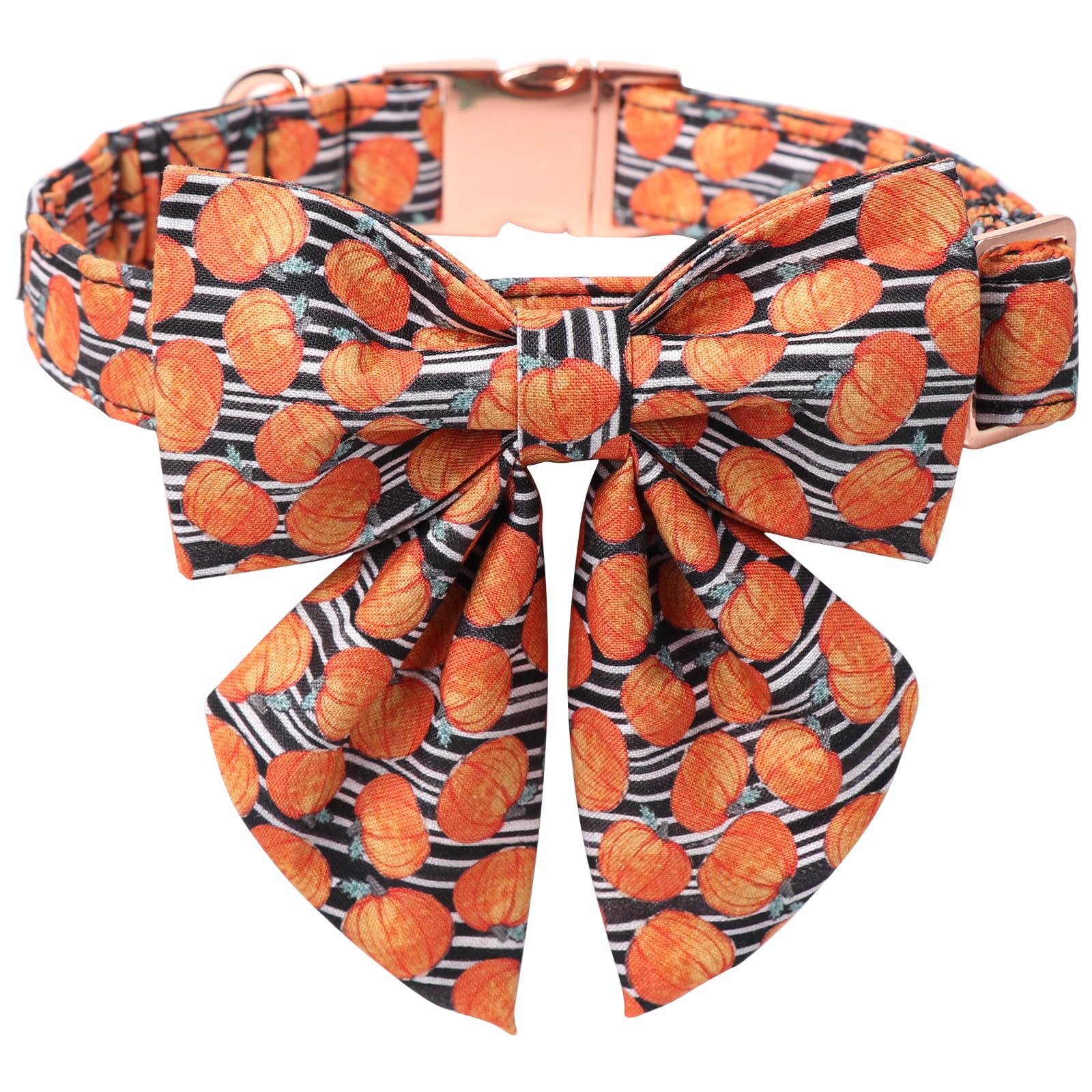 Maca Bates Halloween Pumpkin Dog Collar With Bow Bowtie For Dogs Sailor Bow Tie Adjustable Breakaway Cute Collars Accessories Fall Gift For Small Medium Large Xl Puppy With Golden Metal Buckle