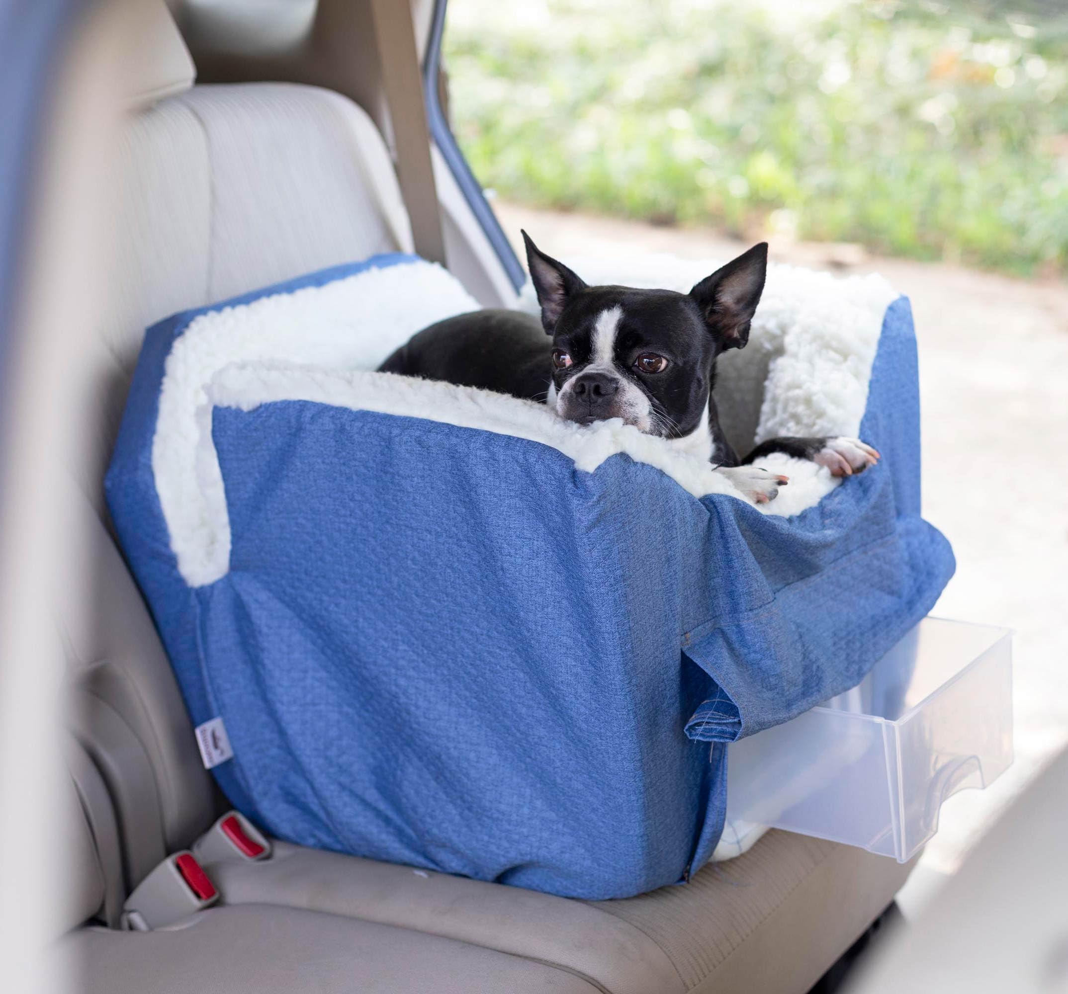 Snoozer Lookout II Dog Car Seat for Small Dogs 0-15 lbs, Denim Diamond Fabric, Removable Washable Cover