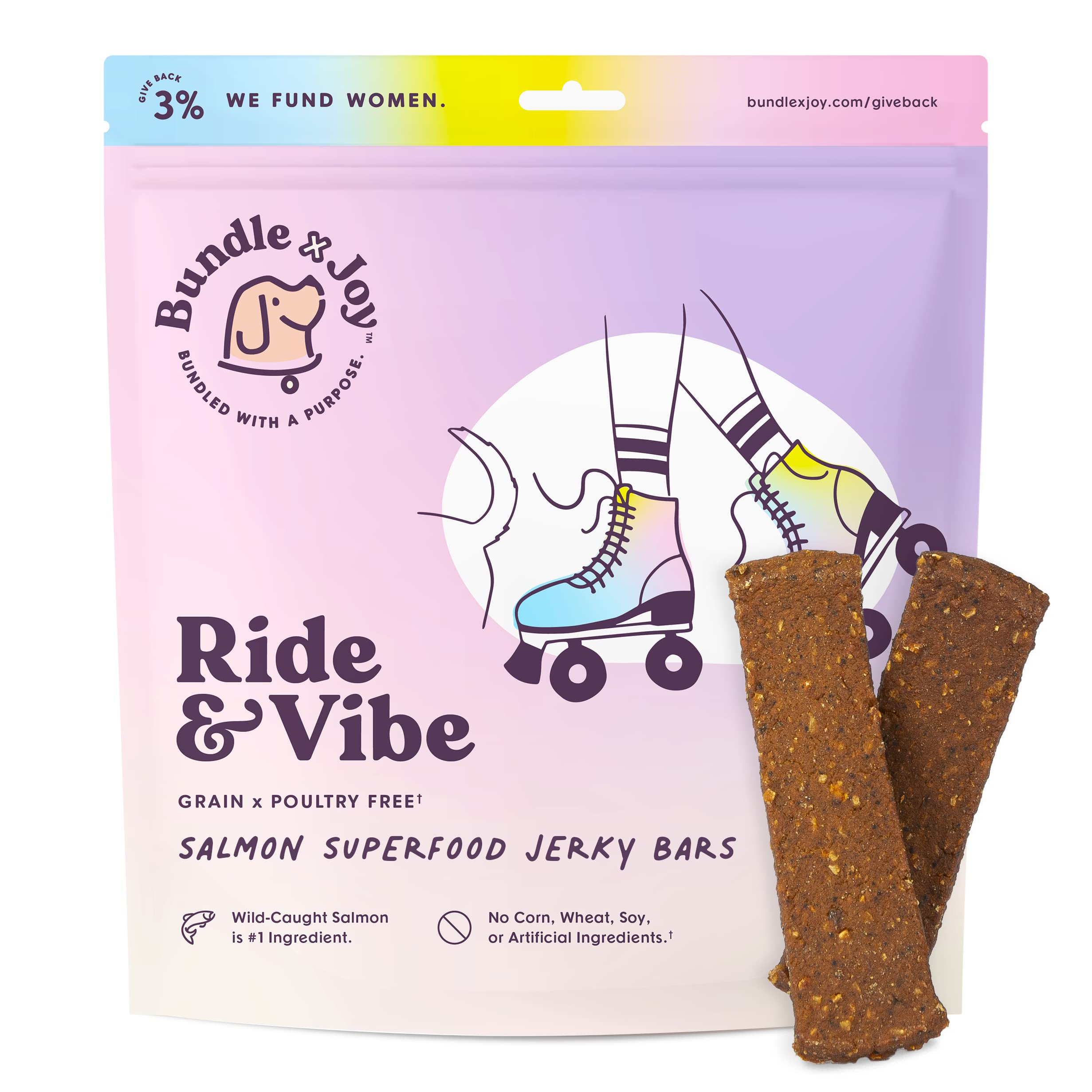 Bundle x Joy Ride & Vibe Salmon Jerky Snack Bars, 16 oz Bag, Puppy & Dog Training Treats, Natural Superfood Grain Free, Wild Cau