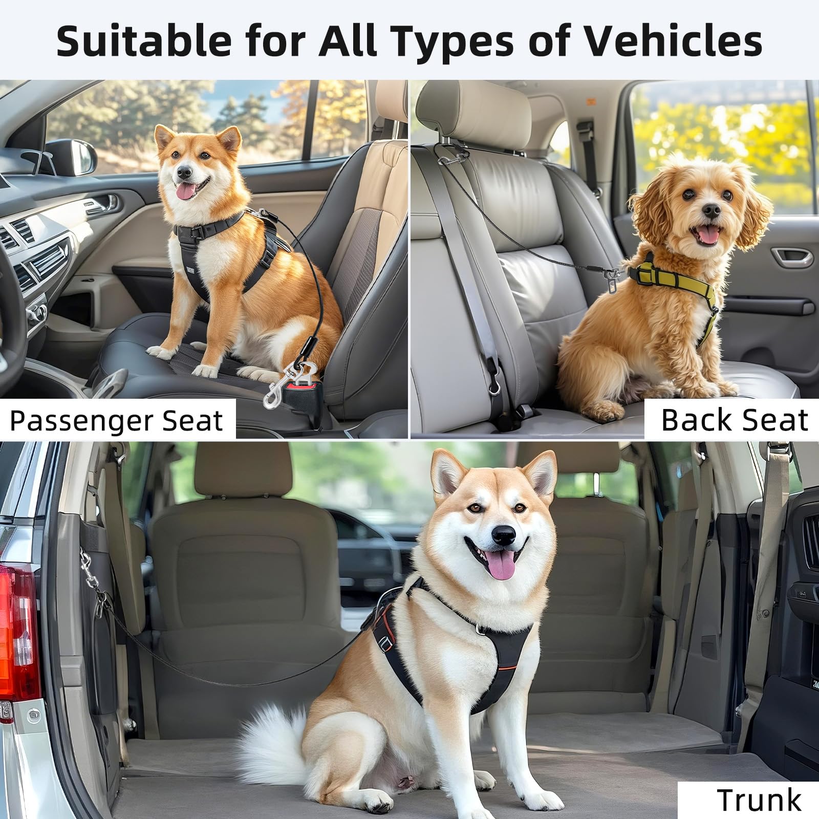 VavoPaw Dog Seat Belt for Car, 32 Chew-Proof Coated Wire Dog Car Leash Seat Belt, Dog Leash with Buckles and Latch, Safety Harne