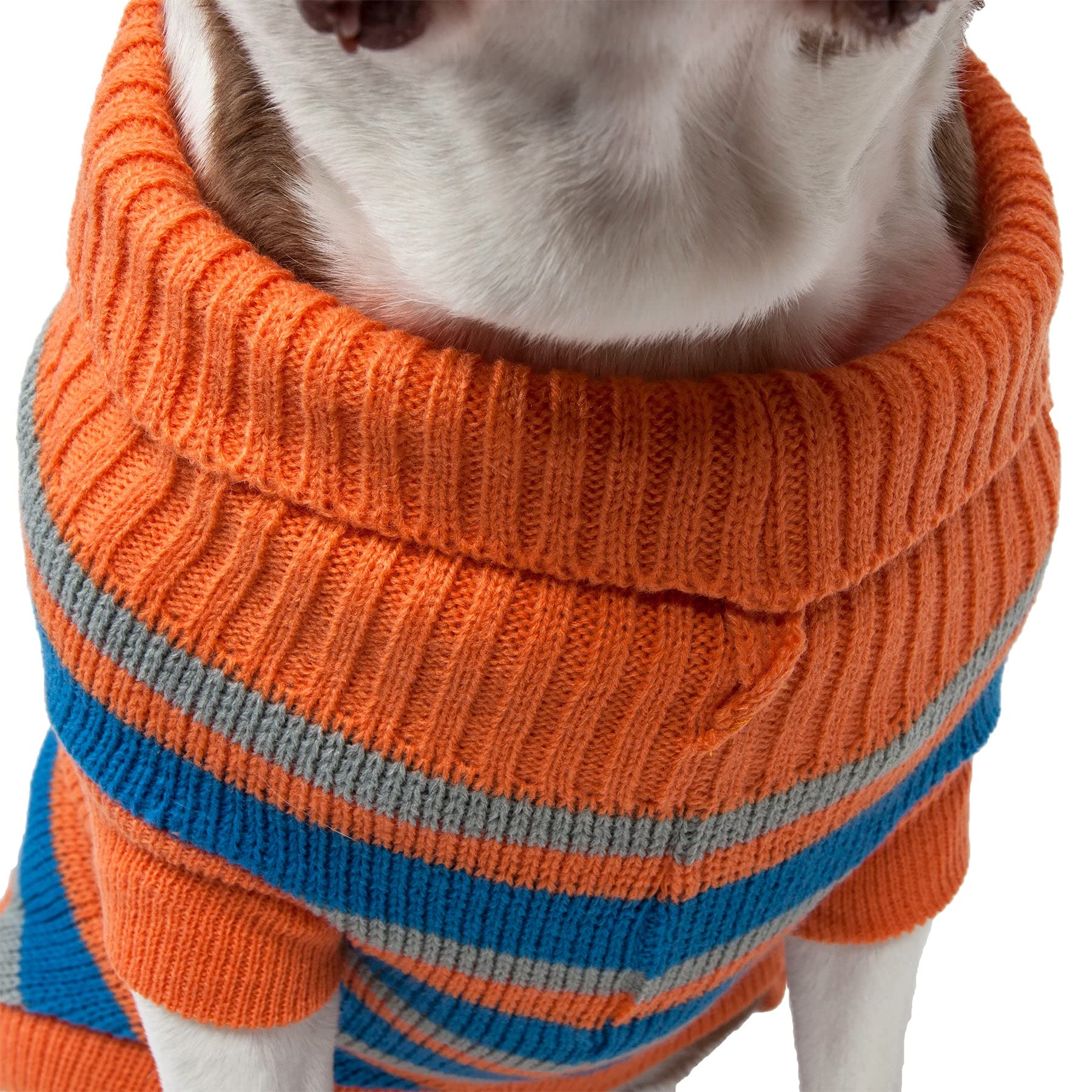 Pet Life  Striped Pet Sweater - Designer Heavy Cable Knitted Dog Sweater with Turtle Neck - Winter Dog Clothes Designed to Keep