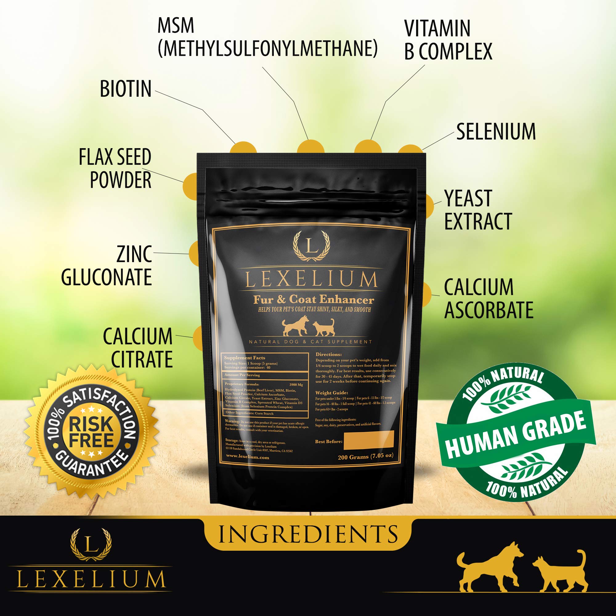 Lexelium Dermatitis Skin & Coat Supplement for Dogs & Cats - Natural Powder Formula, 200G - Promotes Healthy Skin & Fur, Helps with Itch & Dry Skin
