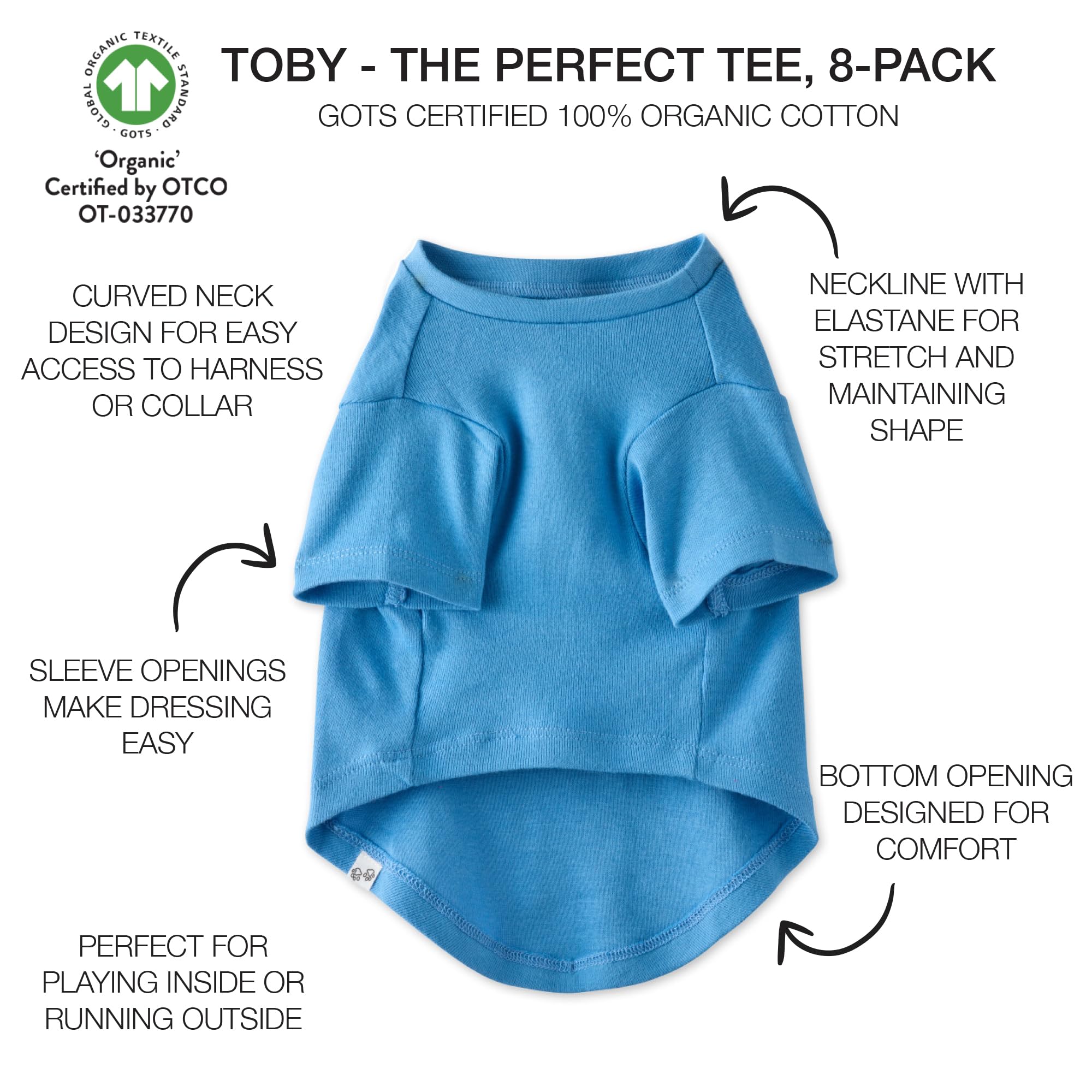 Pet Passion Multipack 100% Organic Cotton Dog Short Sleeve T-Shirt Pet Tees For All Breeds, Rainbow Blues, Xx-Small