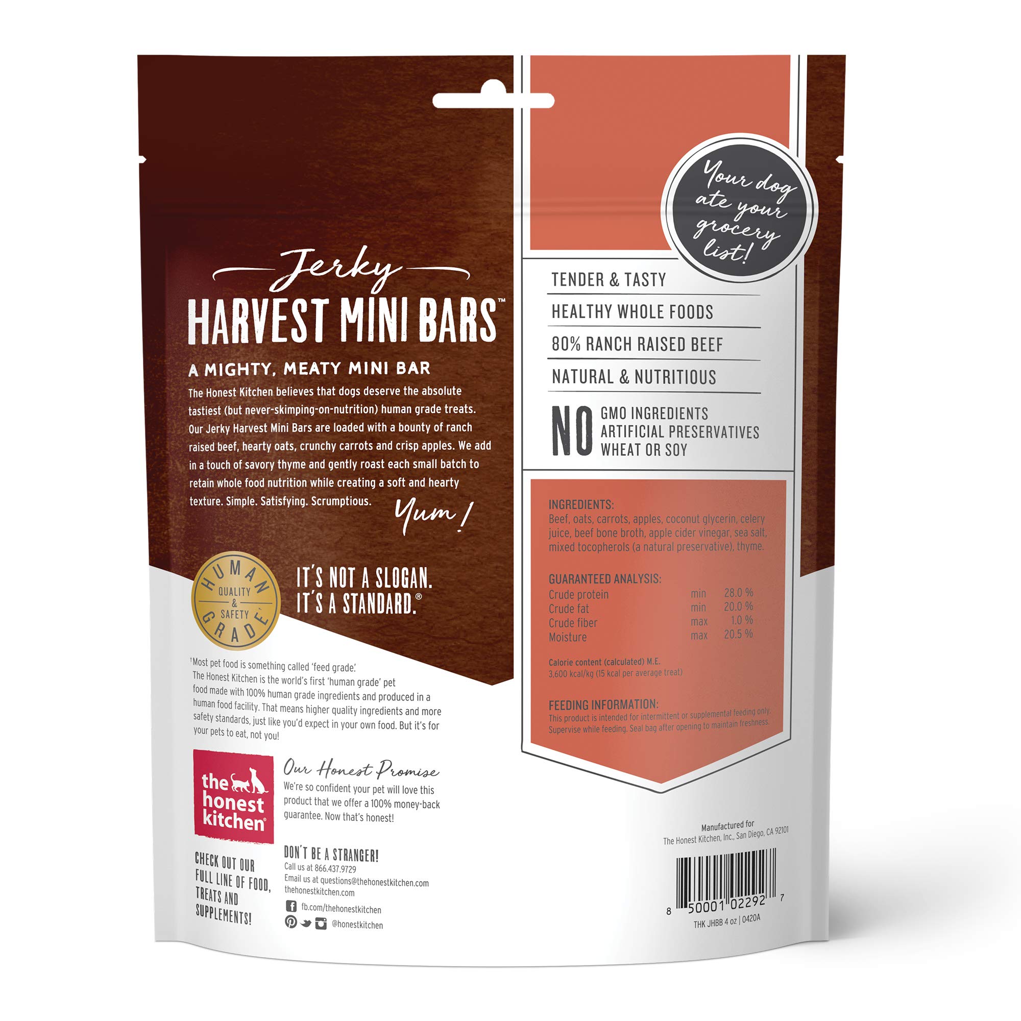 Honest Kitchen Dog Beef Jerky Harvest Bars Mini 4oz.