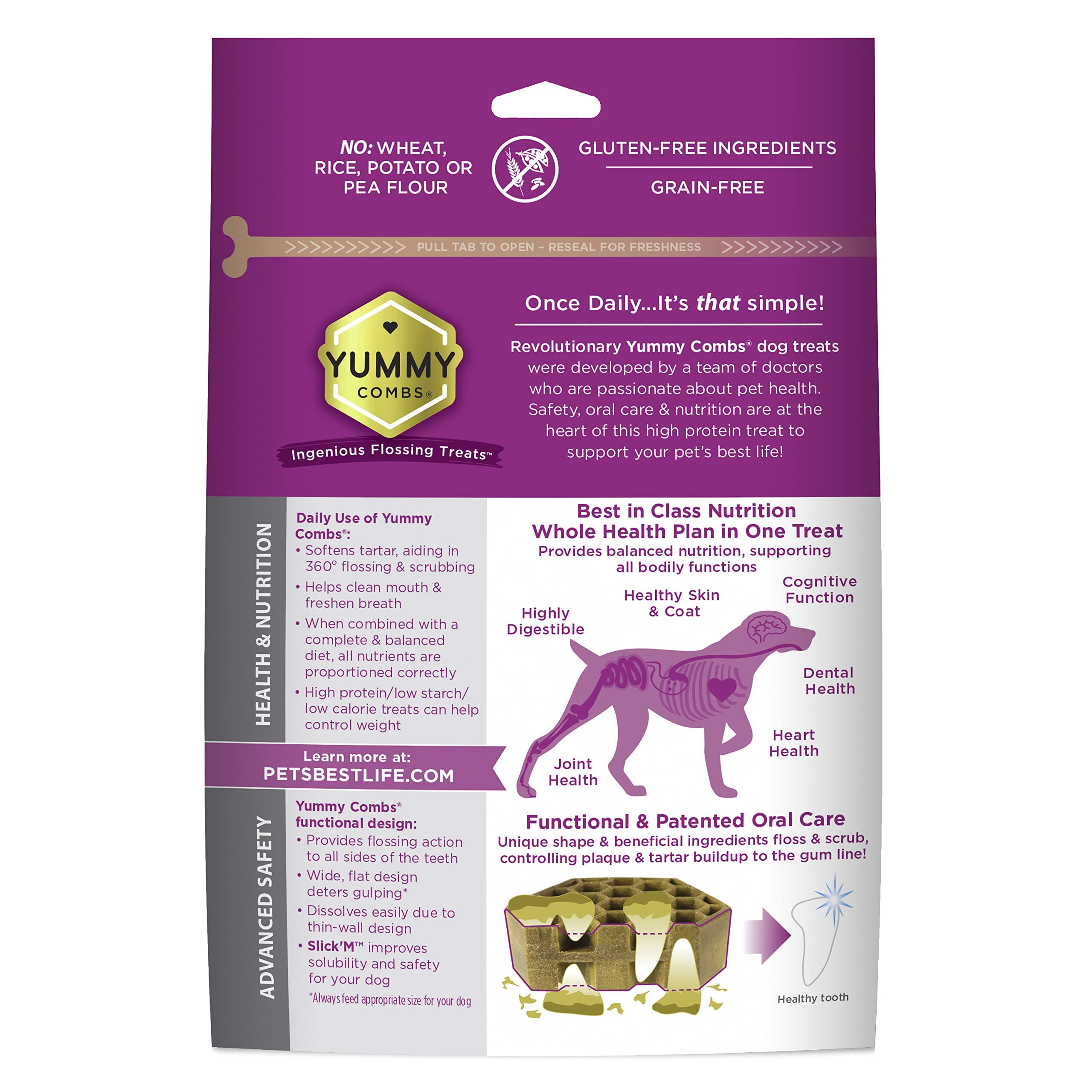 Yummy Combs Dog Dental Treats - Vet VOHC Approved - Delicious Chicken Protein - Removes Tartar with Cleaning Comb Shape - Dental