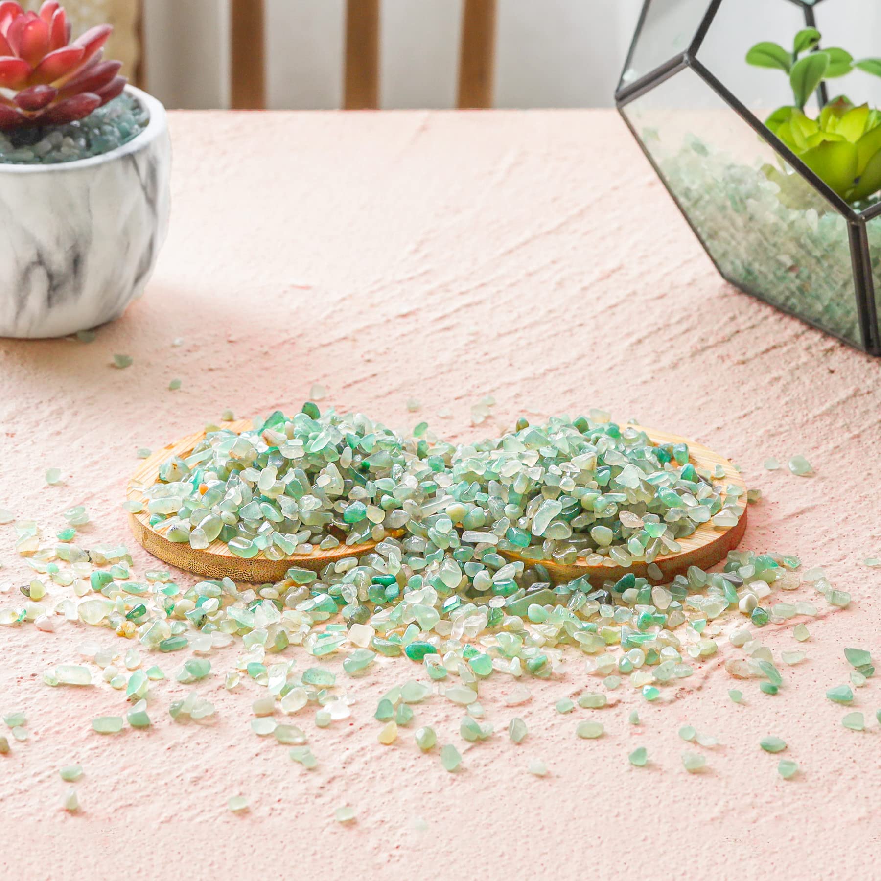 T4U Crystal Chips Stone Crushed Quartz Jade Pebbles 1Lb - Fluorite Tumbled Gravel Small Decorative Pebbles Bulk, Mini Polished R