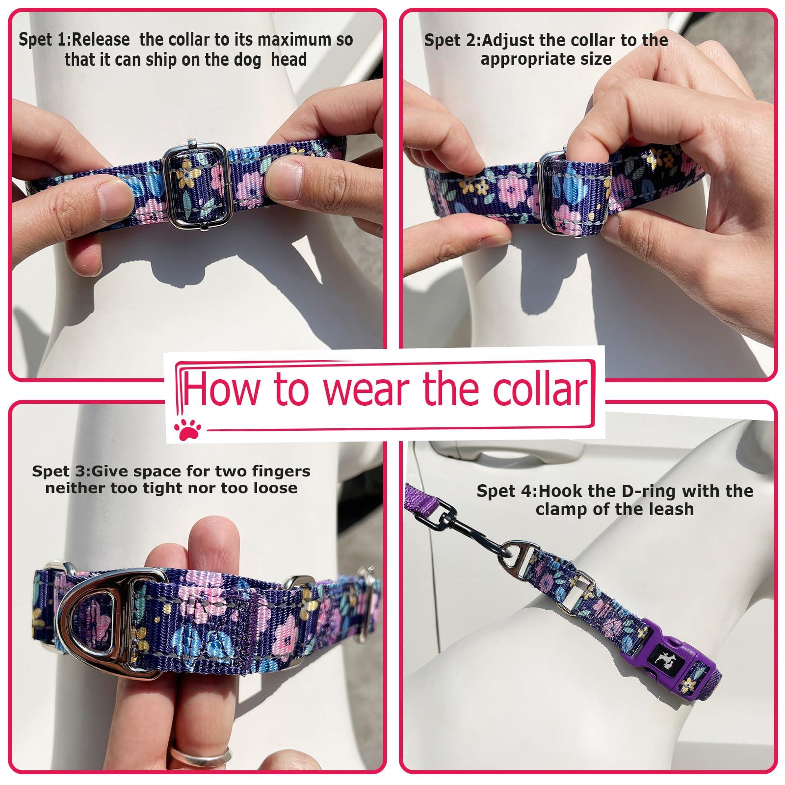 Onefojojo Martingale Dog Collars For Dogs, Reflective Nylon Dog Collar With Buckle Adjustable Training, Walking, Hunting No Slip