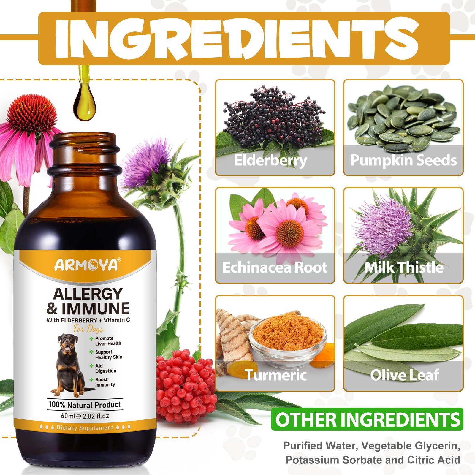 Allergy Relief Drops for Dogs - Allergy and Immune - Immune Support Supplement - Dog Supplement - Natural Pet Supplement for Dog
