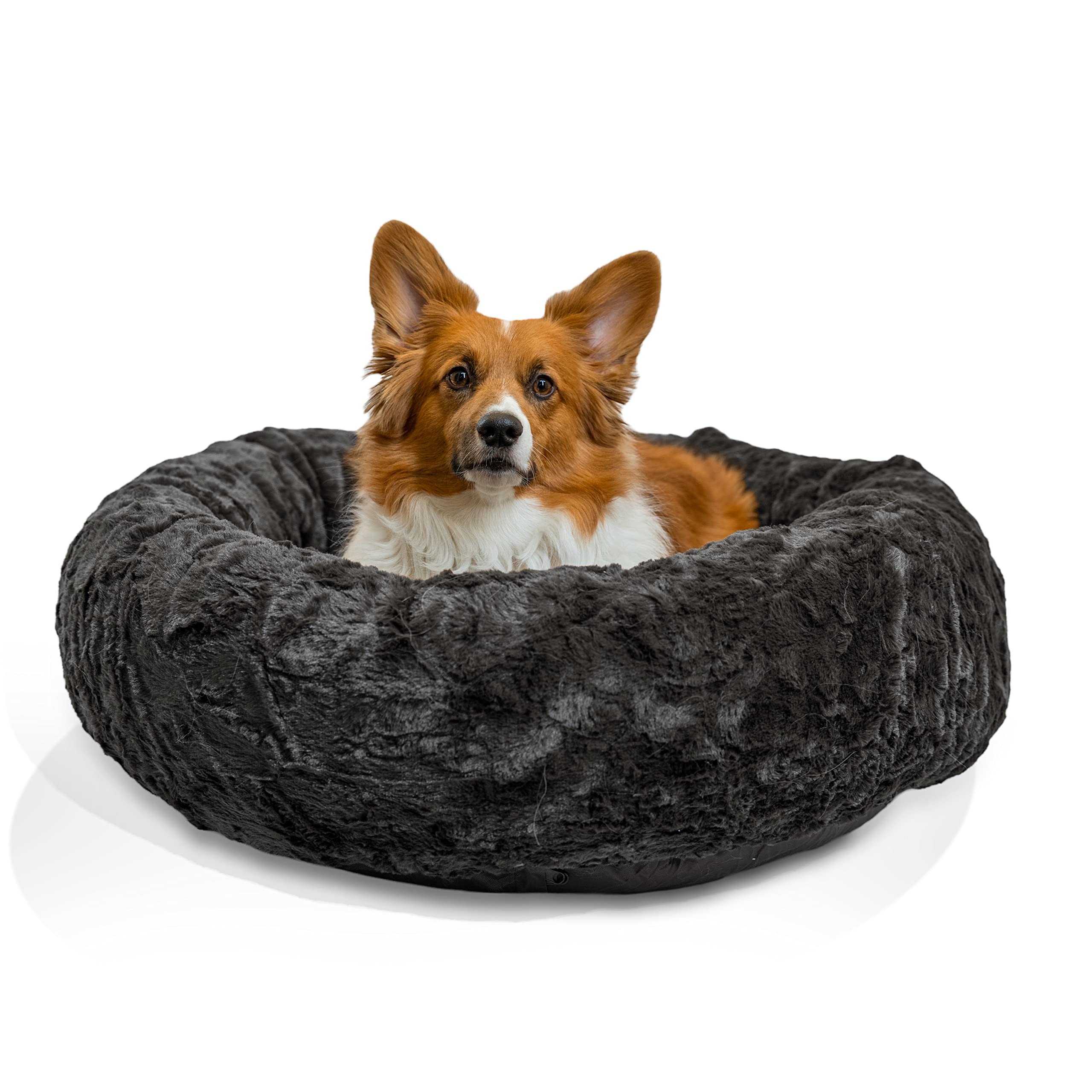 Best Friends By Sheri The Original Calming Donut Cat And Dog Bed In Lux Fur Charcoal Mink, Medium 30X30
