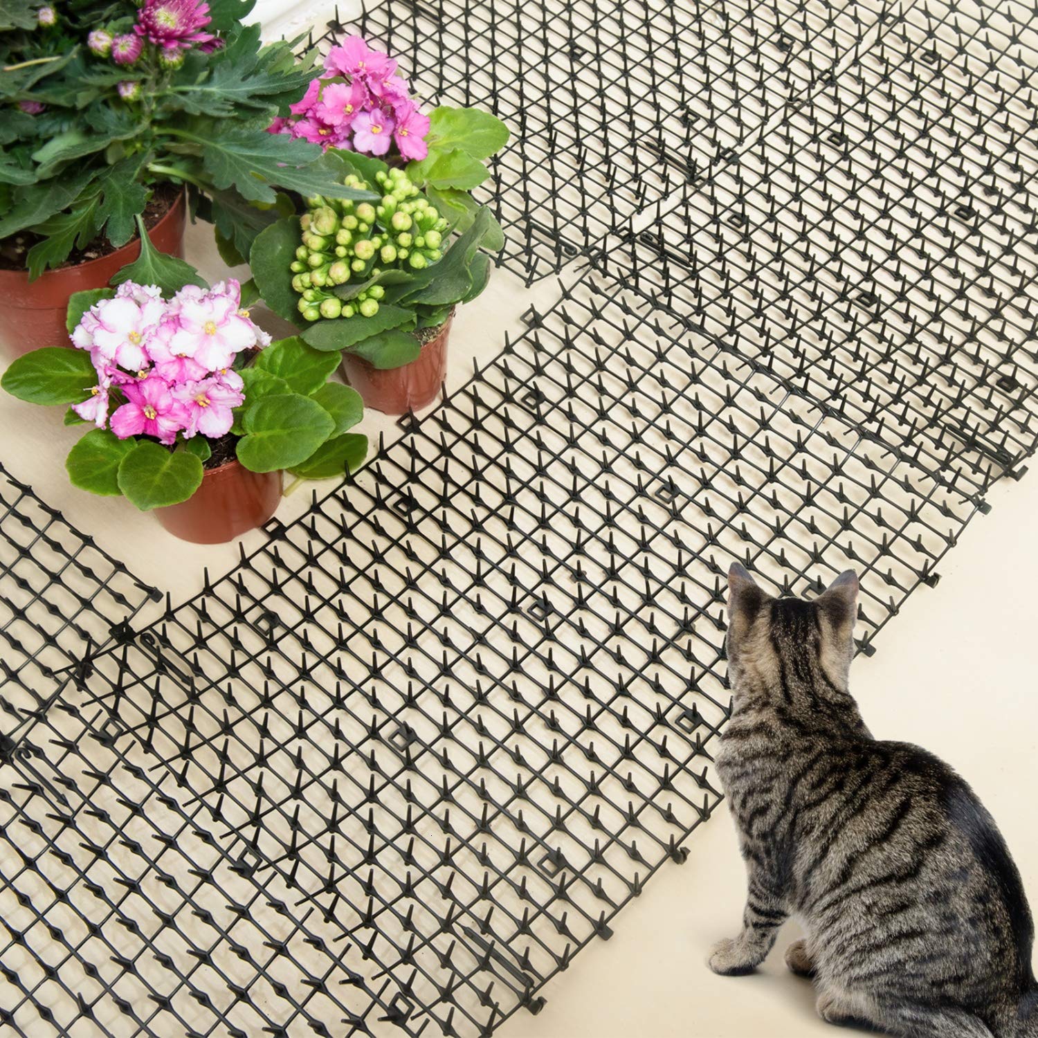 Pomeat Cat Scat Mat 15 PCS with Spikes, 16x12'', Plastic, Black, Cat Deterrent for Outdoor and Indoor Use, Model LCNEMIJDA1