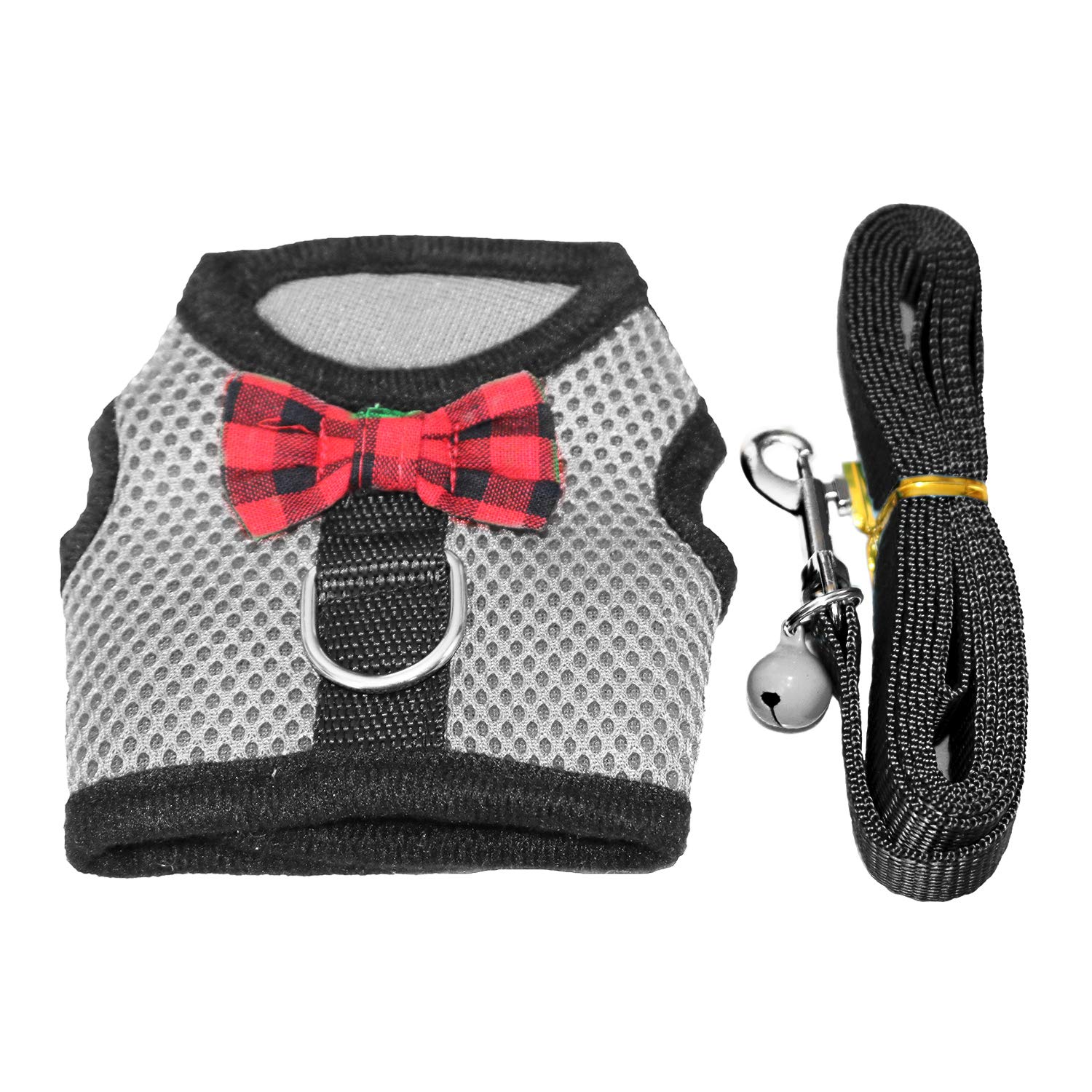 Rypet Small Animal Harness And Leash - Soft Mesh Small Pet Harness With Safe Bell, No Pull Comfort Padded Vest For Small Pet Gra