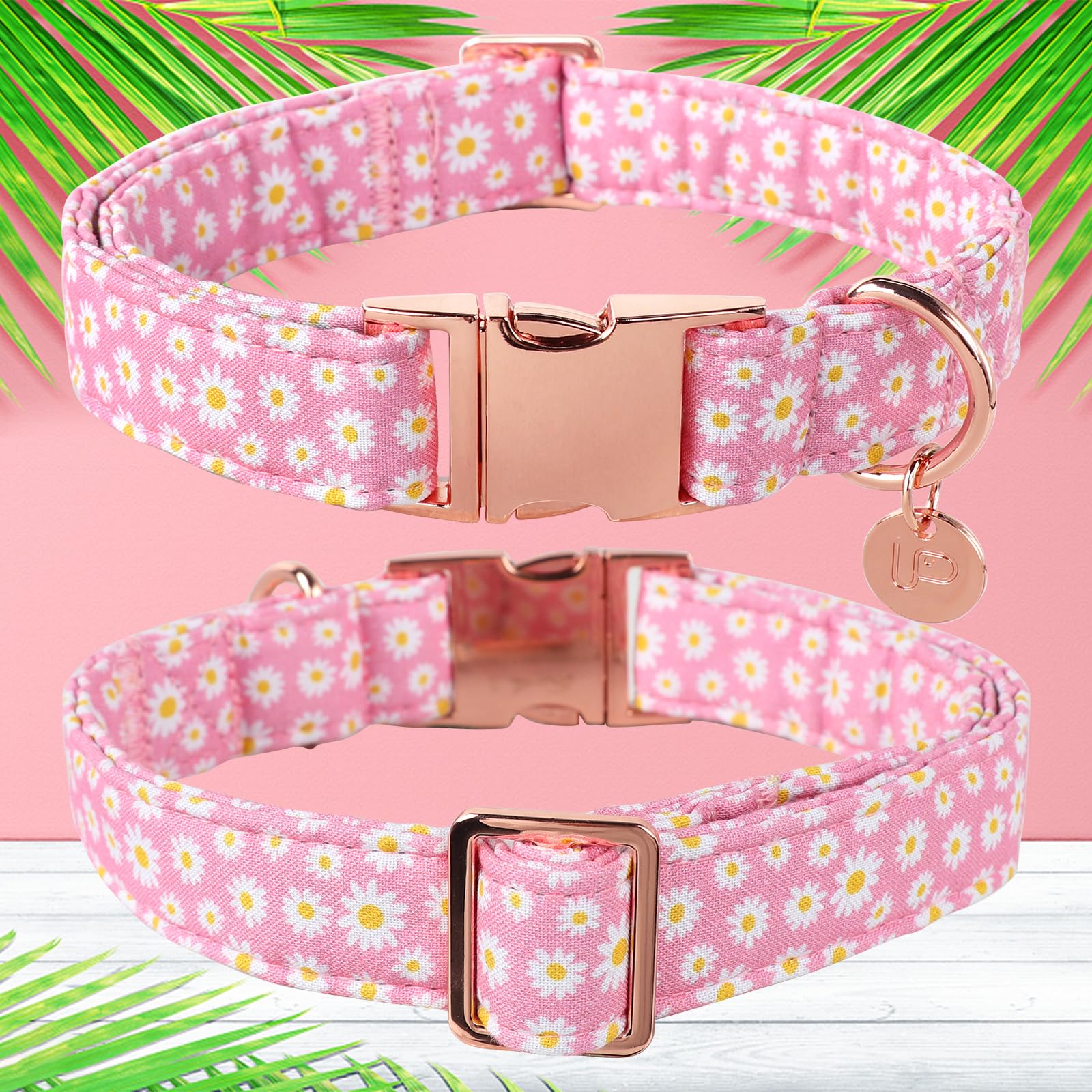 Up Urara Pup Daisy Summer Cotton Dog Collar With Metal Buckle Gift Pink Collar For Small Medium Large Girls Or Boys Dogs Cute Du