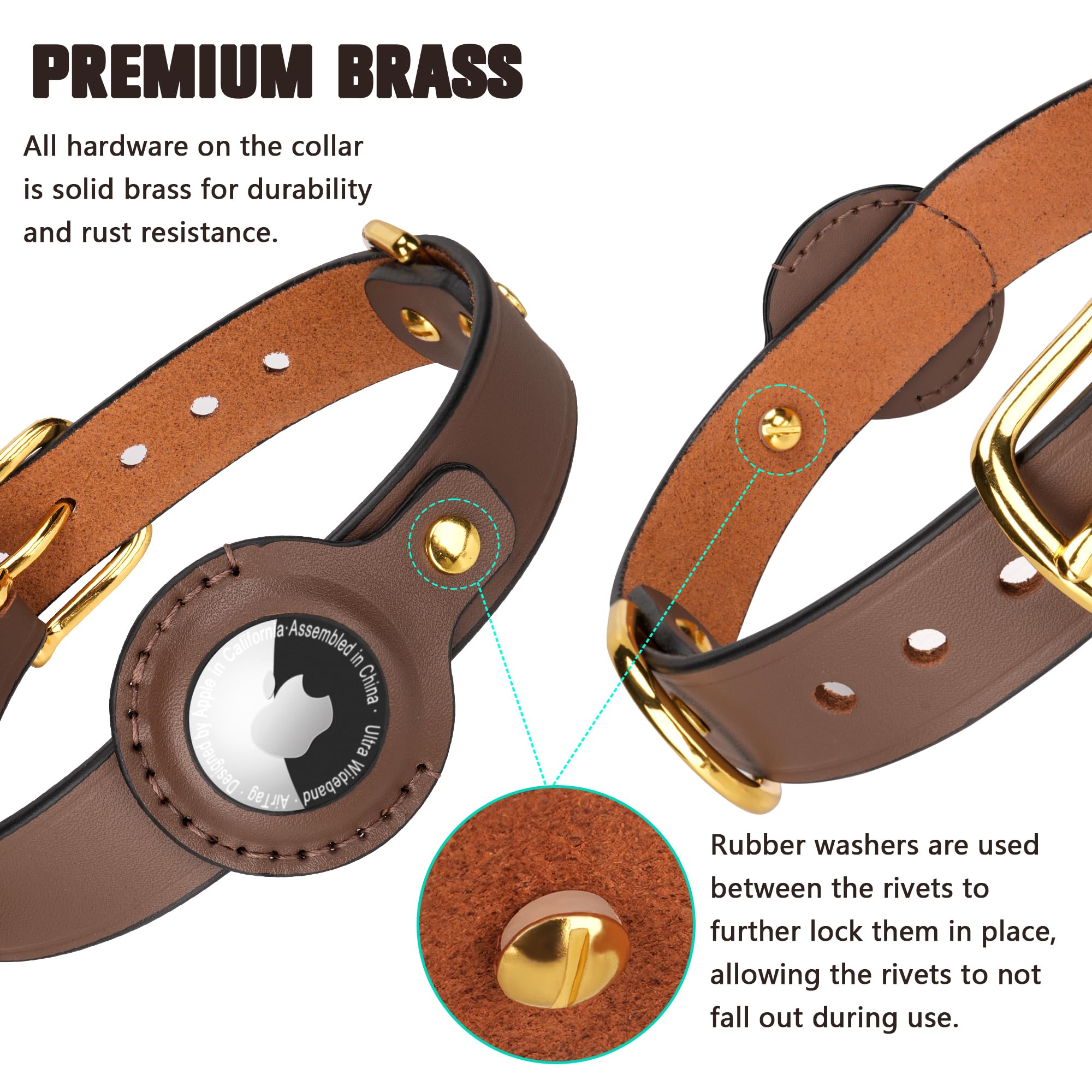 Jowlroel Airtag Dog Collar - Genuine Heavy Duty Leather Dog Collar With Apple Airtag Holder, Suitable For Small Medium Large Dog