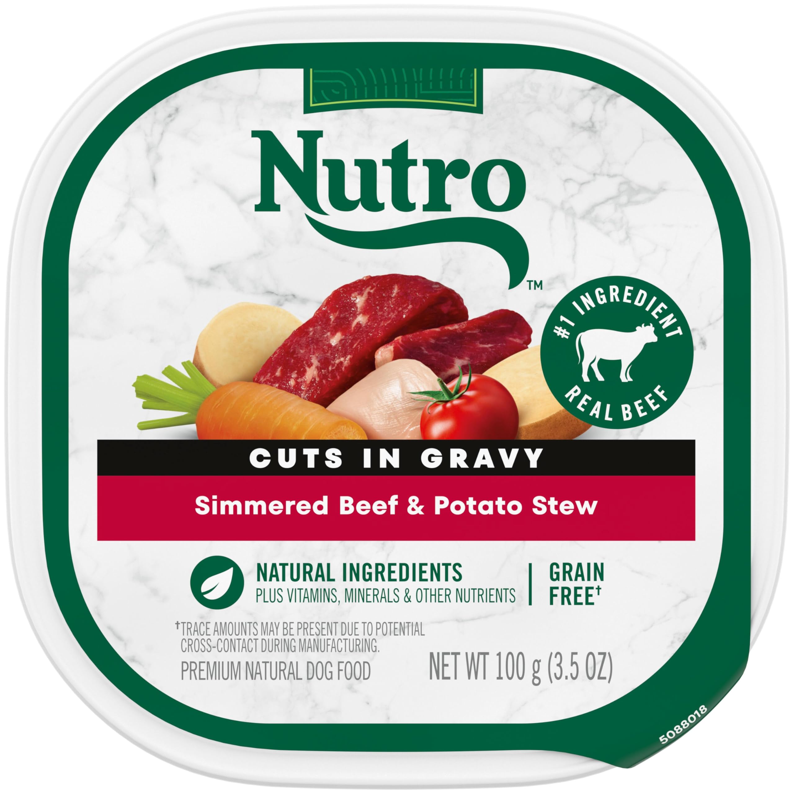 Nutro Adult Wet Dog Food, Natural Grain Free Dog Food Wet Cuts in Gravy Simmered Beef & Potato Stew Recipe, 3.5 oz. Tray