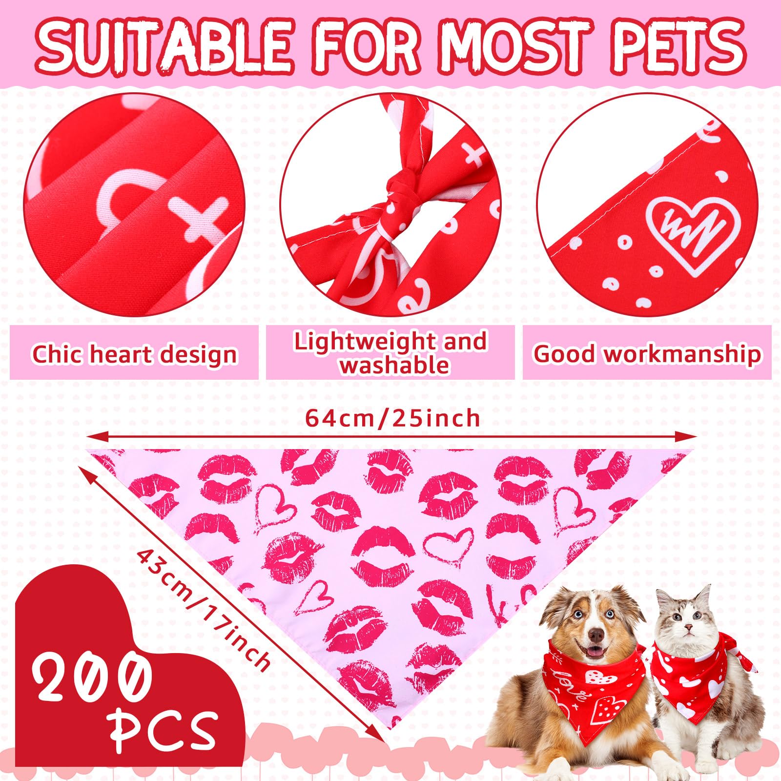 Huhumy 200 Pcs Valentines Day Dog Bandanas Pet Bandanas Bibs Bulk Love Valentines Triangle Pet Scarf For Medium Large Dog Valent