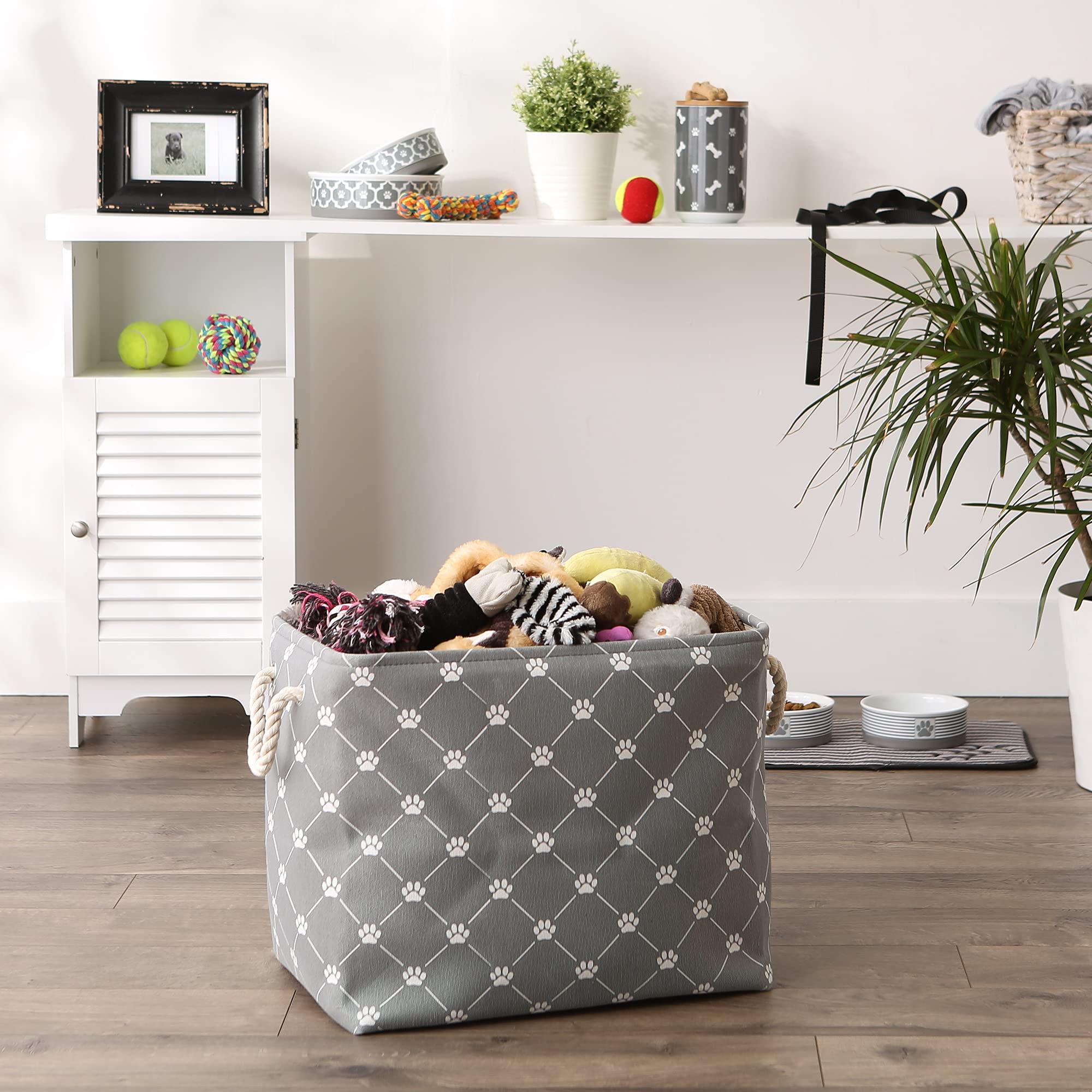Bone Dry Pet Storage Paw and Bone, Trellis Collection, Large Rectangle, 17.5x12x15 Gray