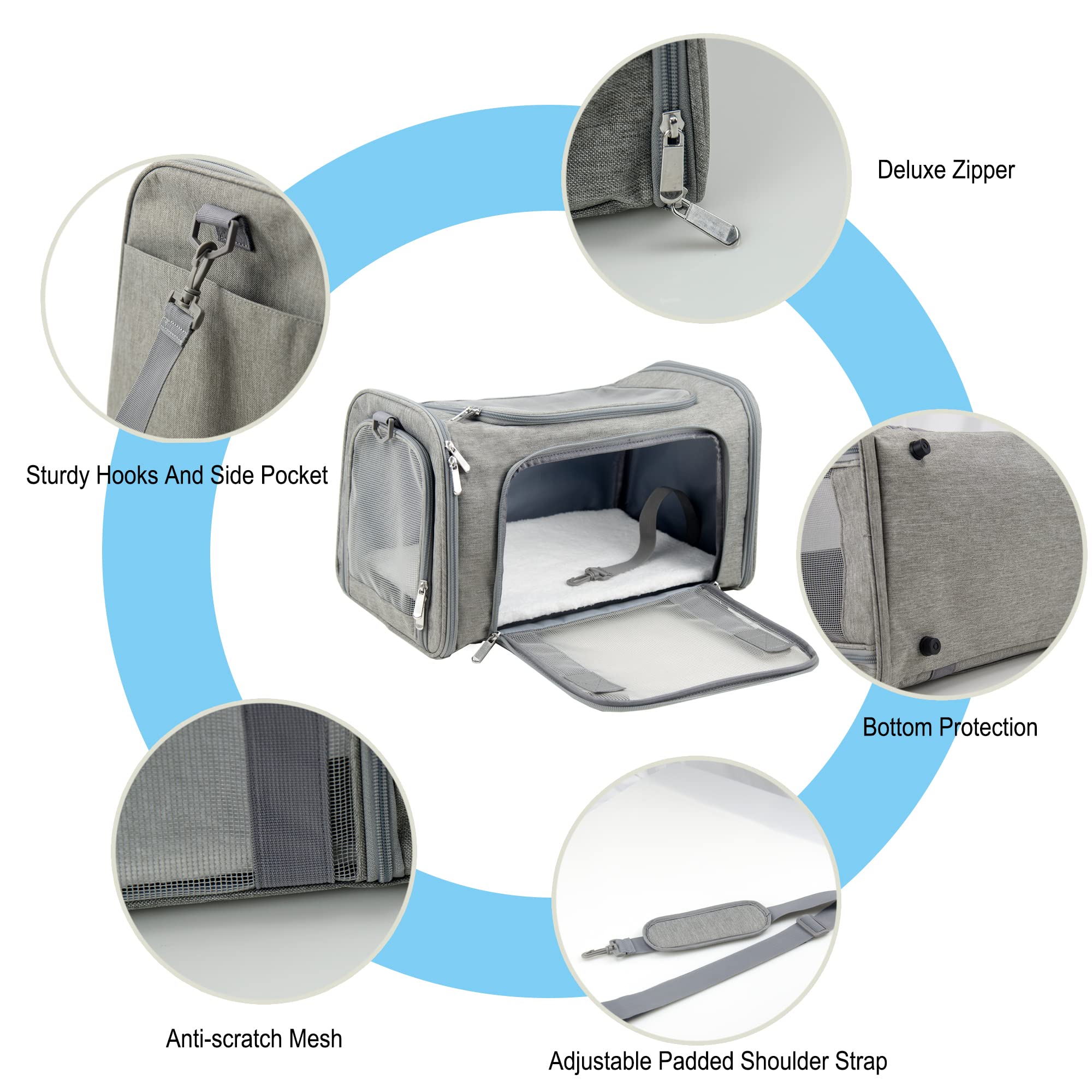 NextFri Soft Sided Carrier for Small Medium Pets, TSA Approved, Collapsible, Grey, Model NextFri05