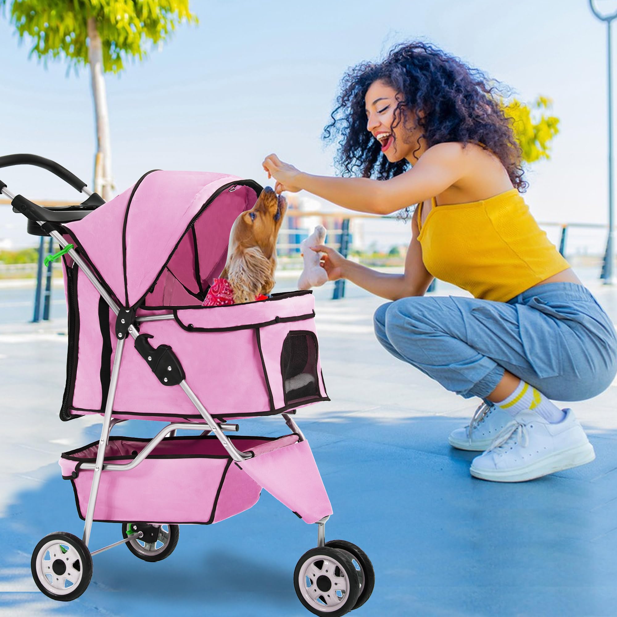 FDW Pet Stroller Foldable Dog Stroller 3-Wheel Durable Cat Jogger Stroller for Small and Medium Dogs Cats with Washable Liner St